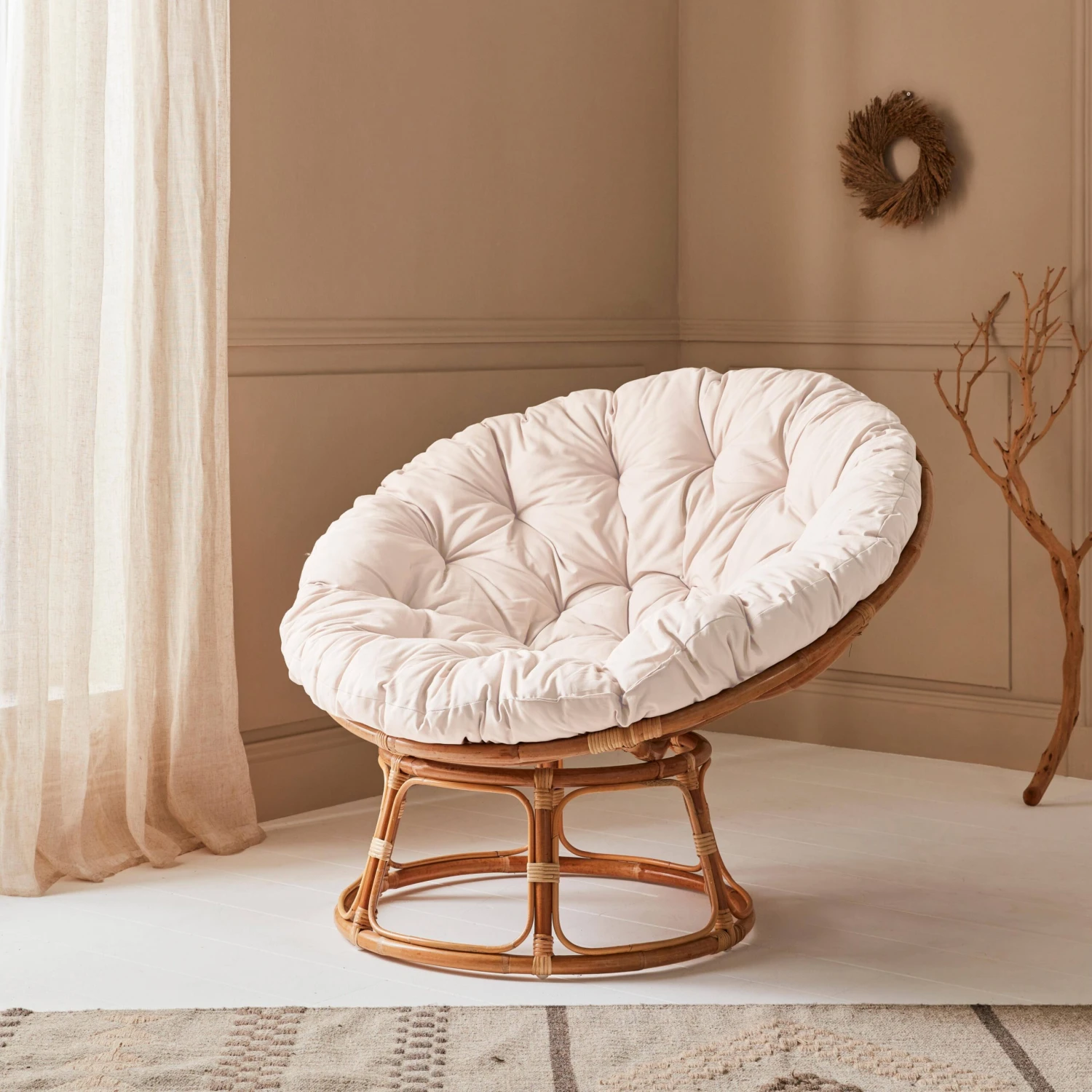 Fauteuil Papasan En Rotin Avec Coussin Ø113cm
