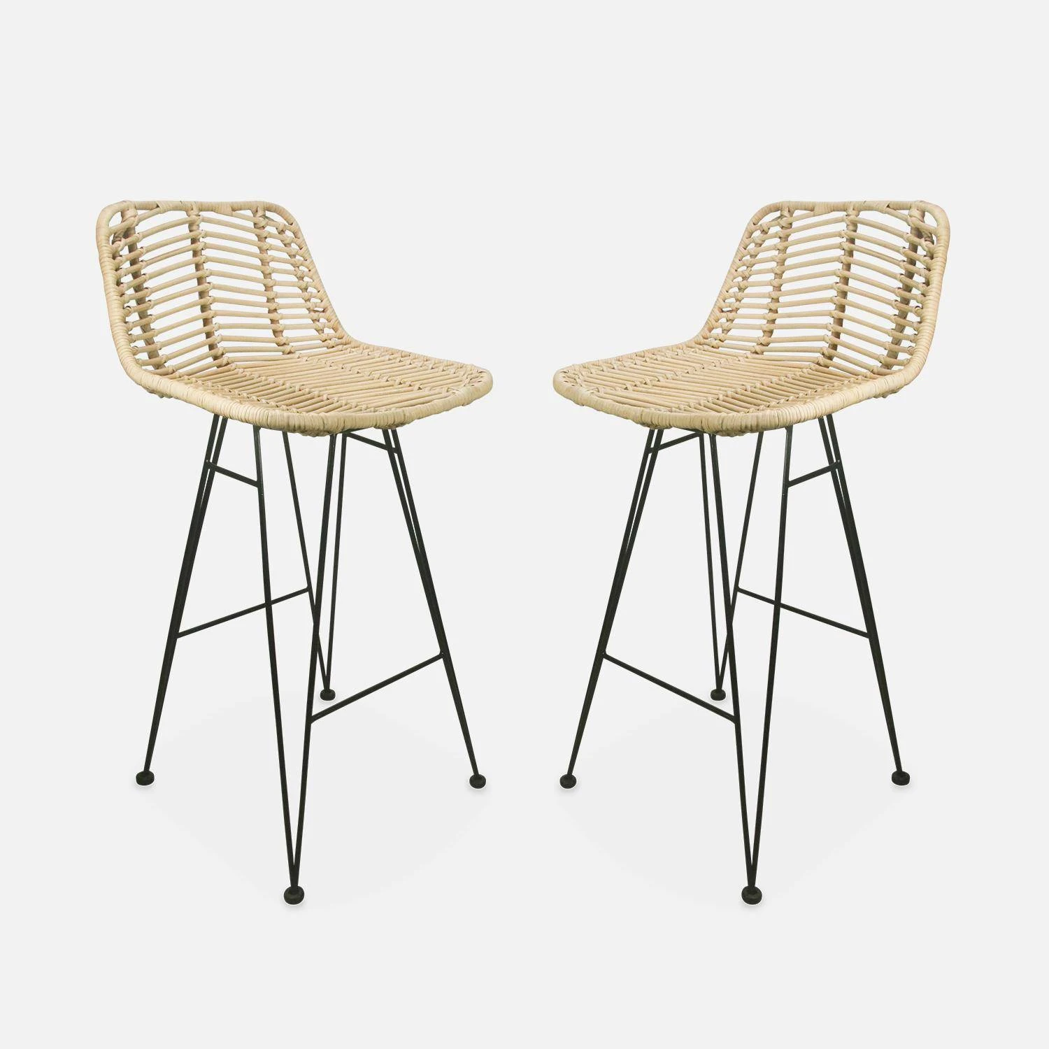 Tabouret De Bar Métal Et Rotin 67cm (lot De 2) Couleur : Naturel – Image 7