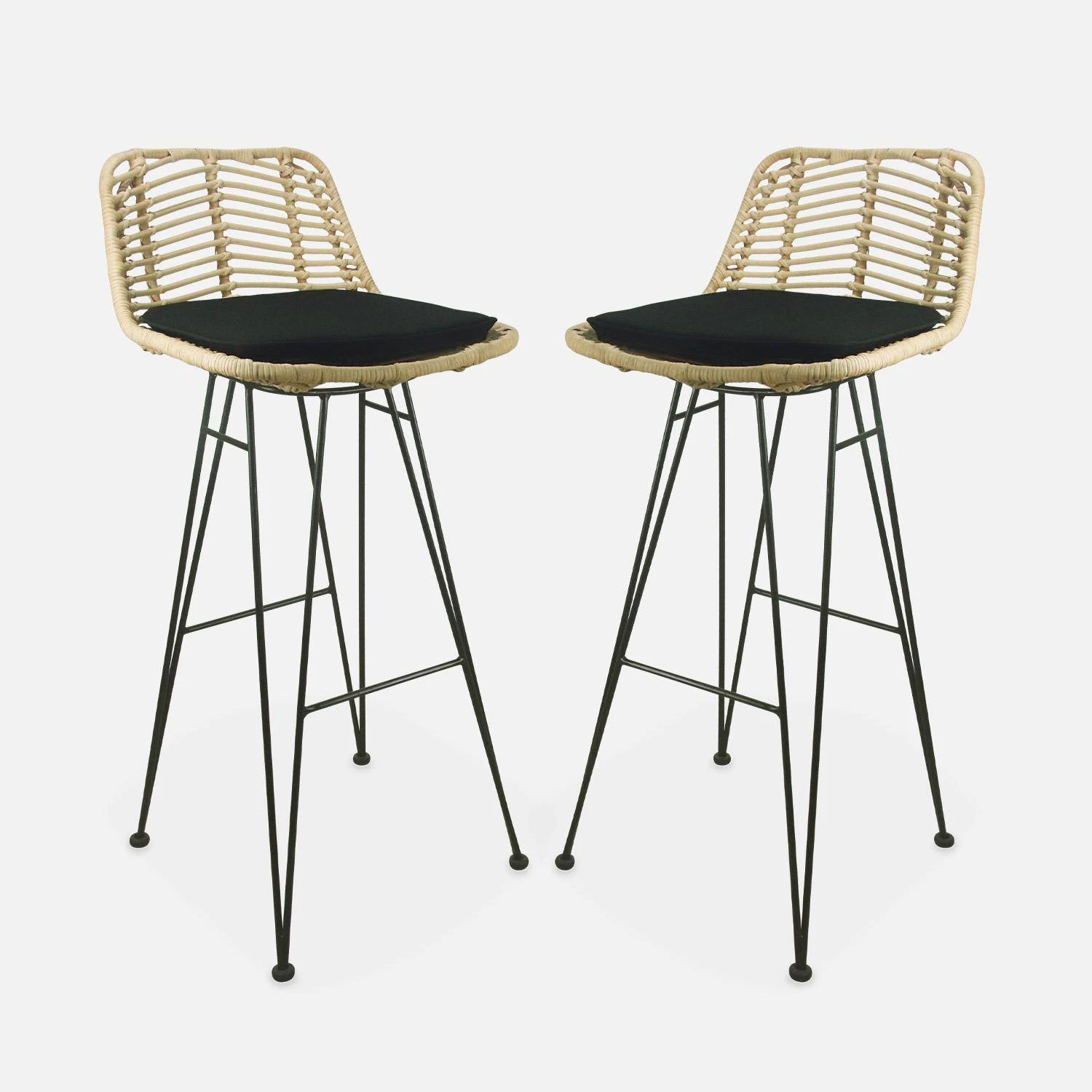 Tabouret De Bar Métal Et Rotin 75cm (lot De 2) Couleur : Noir – Image 4