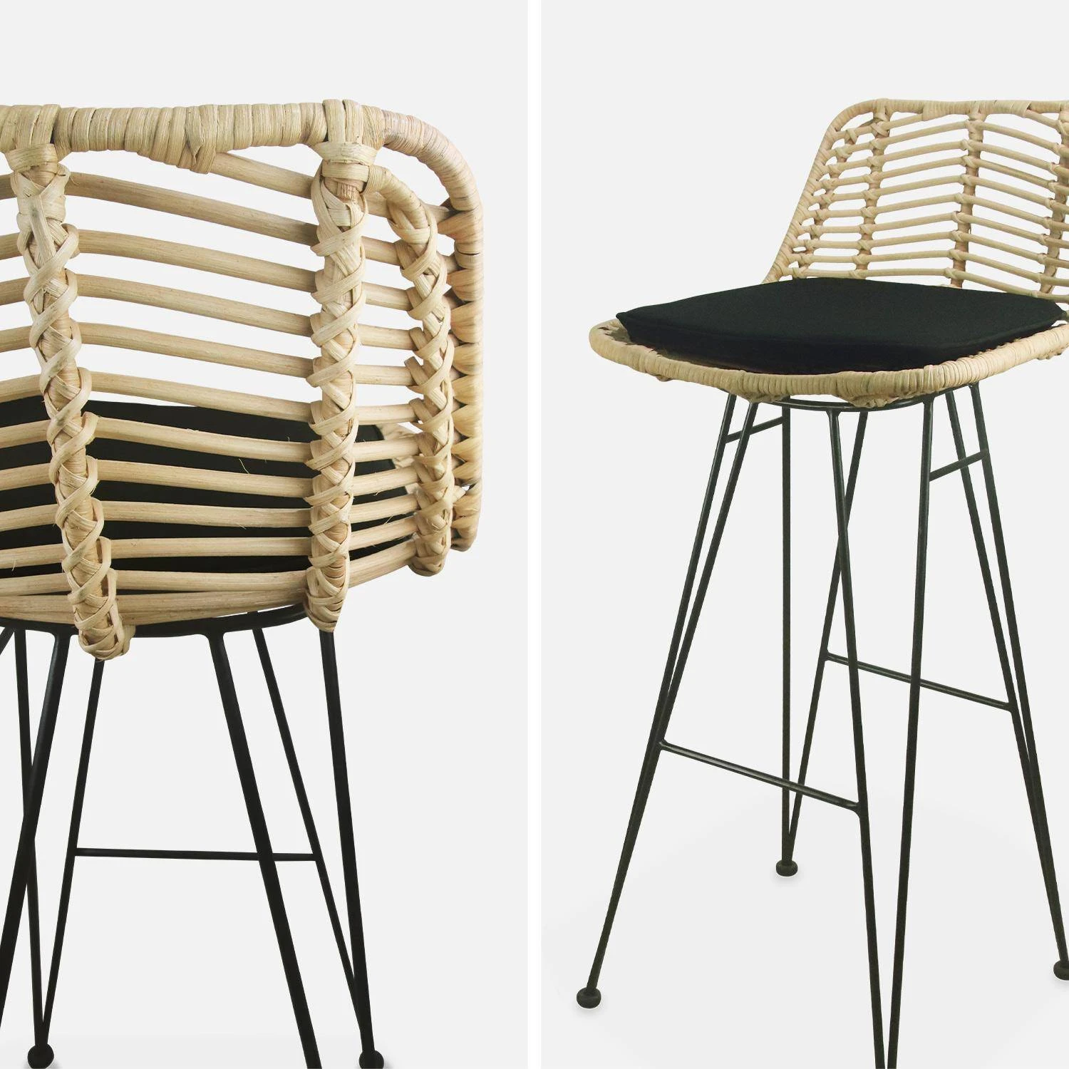Tabouret De Bar Métal Et Rotin 75cm (lot De 2) Couleur : Noir – Image 7