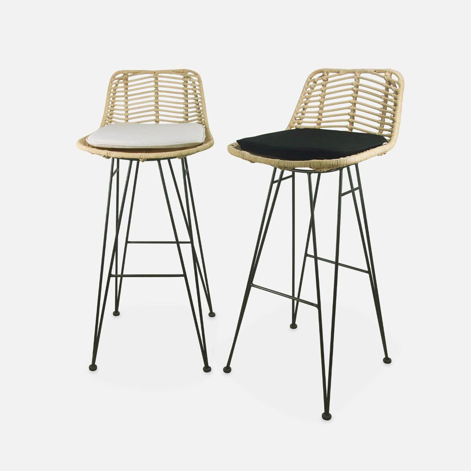 Tabouret De Bar Métal Et Rotin 75cm (lot De 2) Couleur : Noir – Image 10
