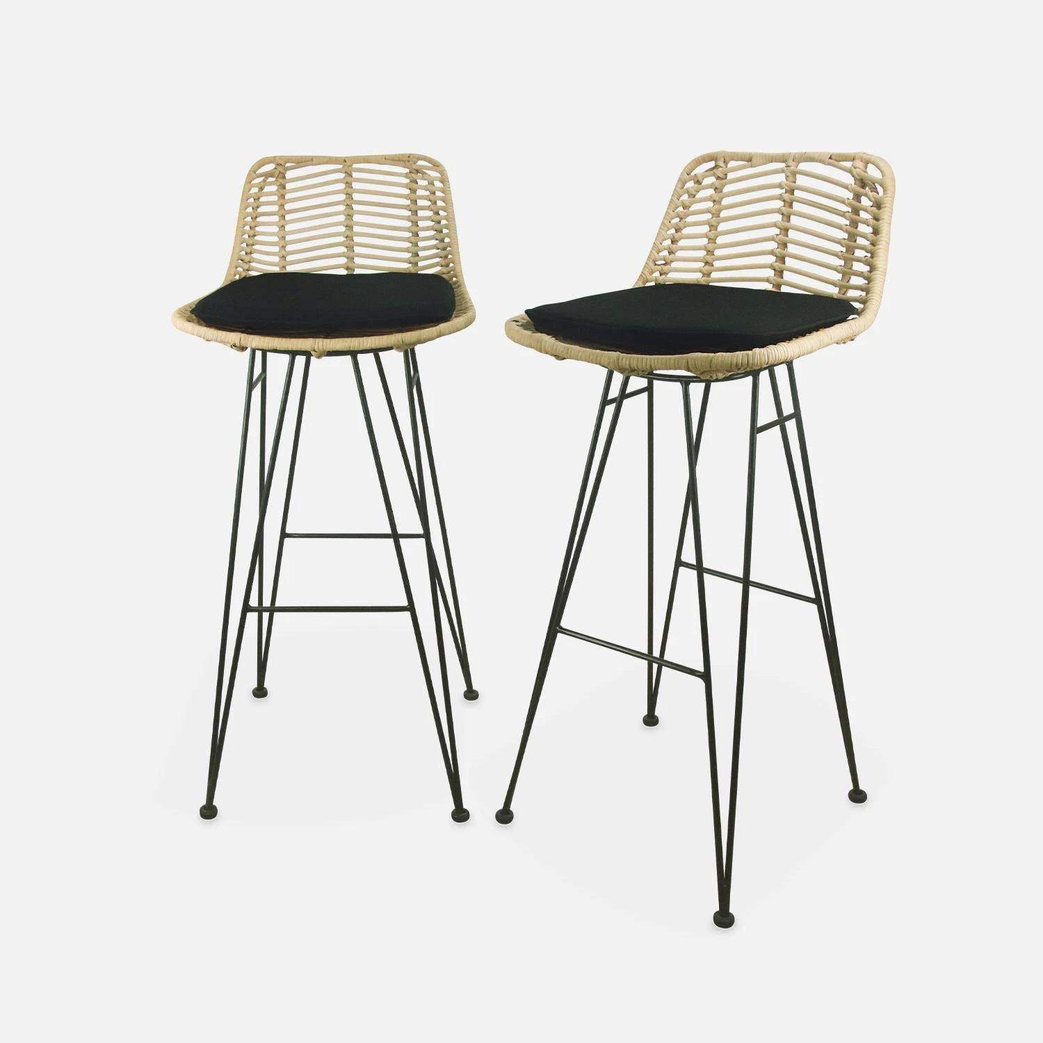 Tabouret De Bar Métal Et Rotin 75cm (lot De 2) Couleur : Noir – Image 3