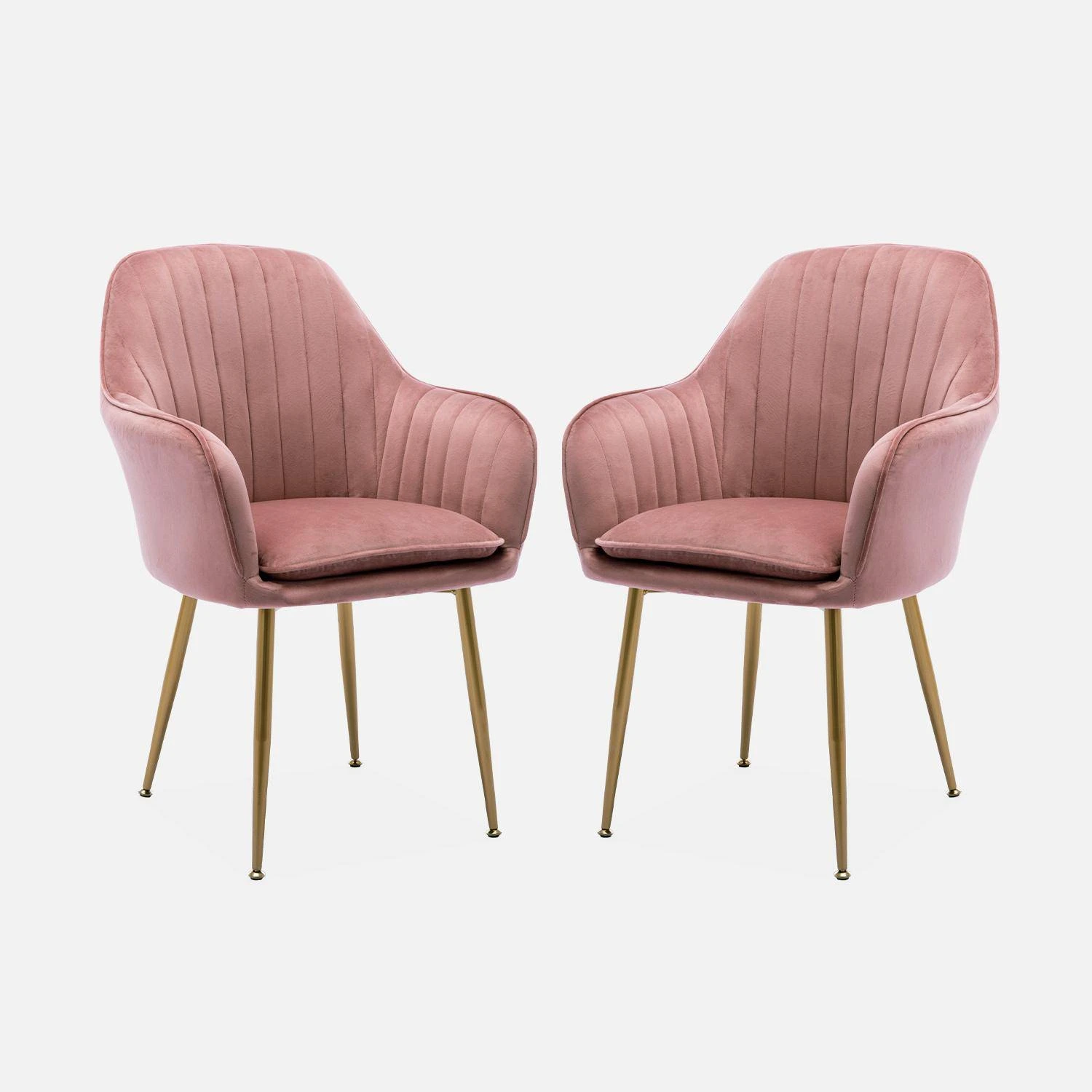 Fauteuil Velours Et Pieds Métal (lot De 2) Couleur : Vieux Rose – Image 3