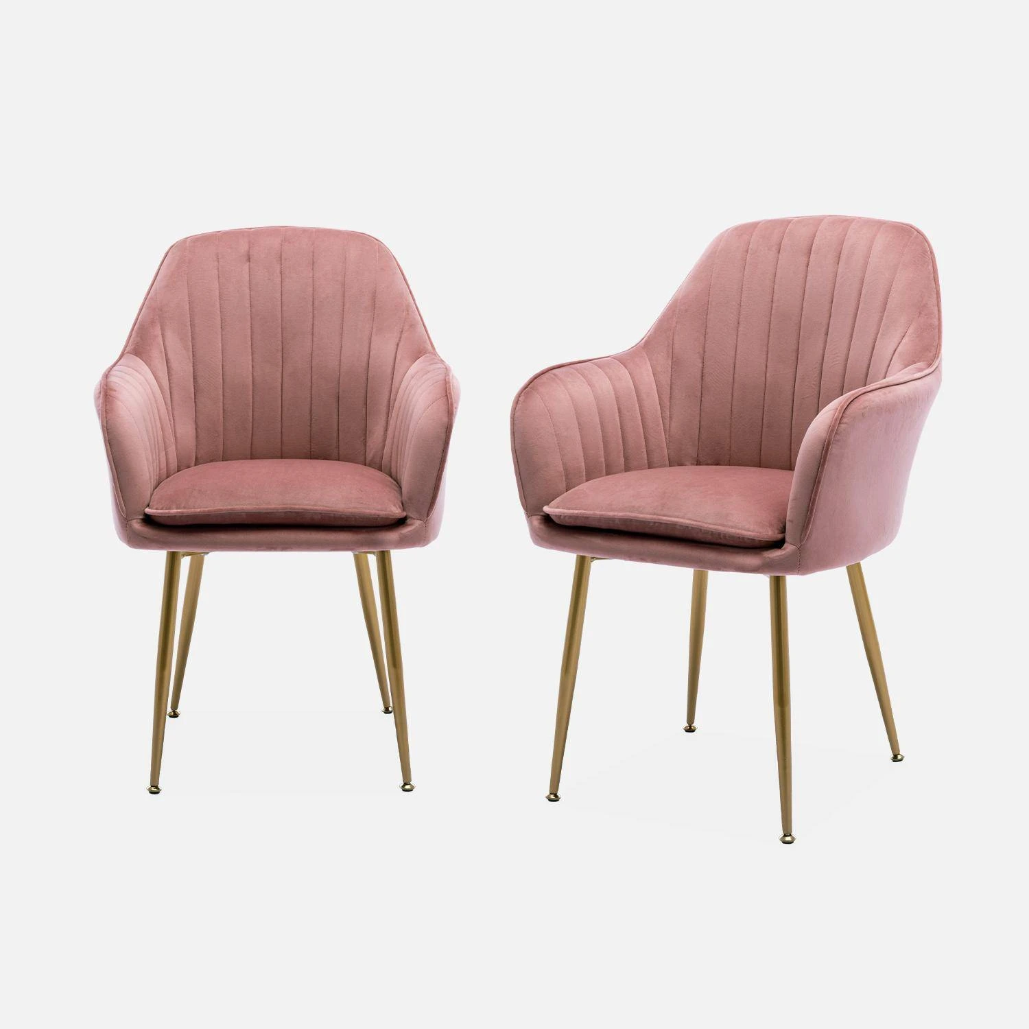 Fauteuil Velours Et Pieds Métal (lot De 2) Couleur : Vieux Rose – Image 2