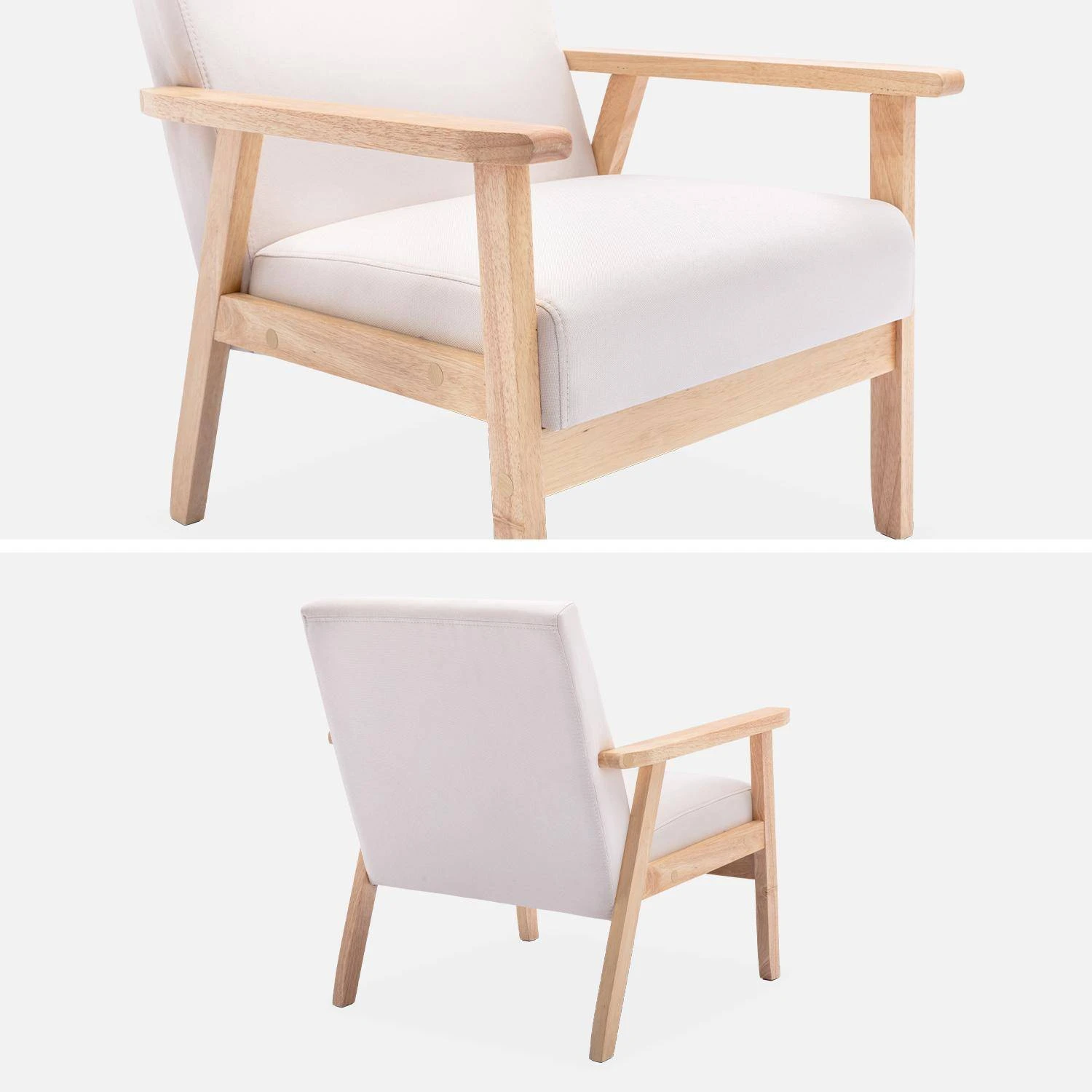 Fauteuil Scandinave Bois Et Tissu Couleur : Crème – Image 5