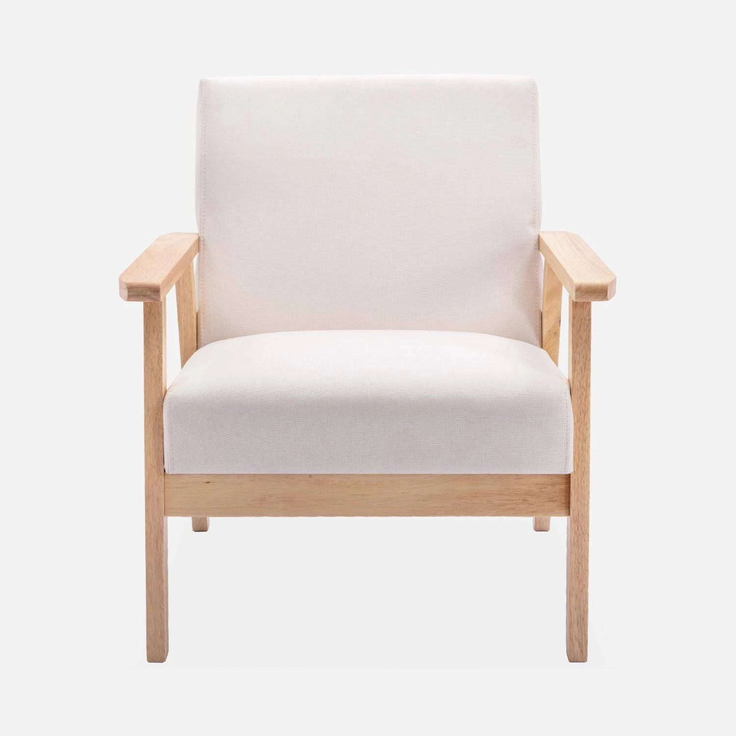 Fauteuil Scandinave Bois Et Tissu Couleur : Crème – Image 4
