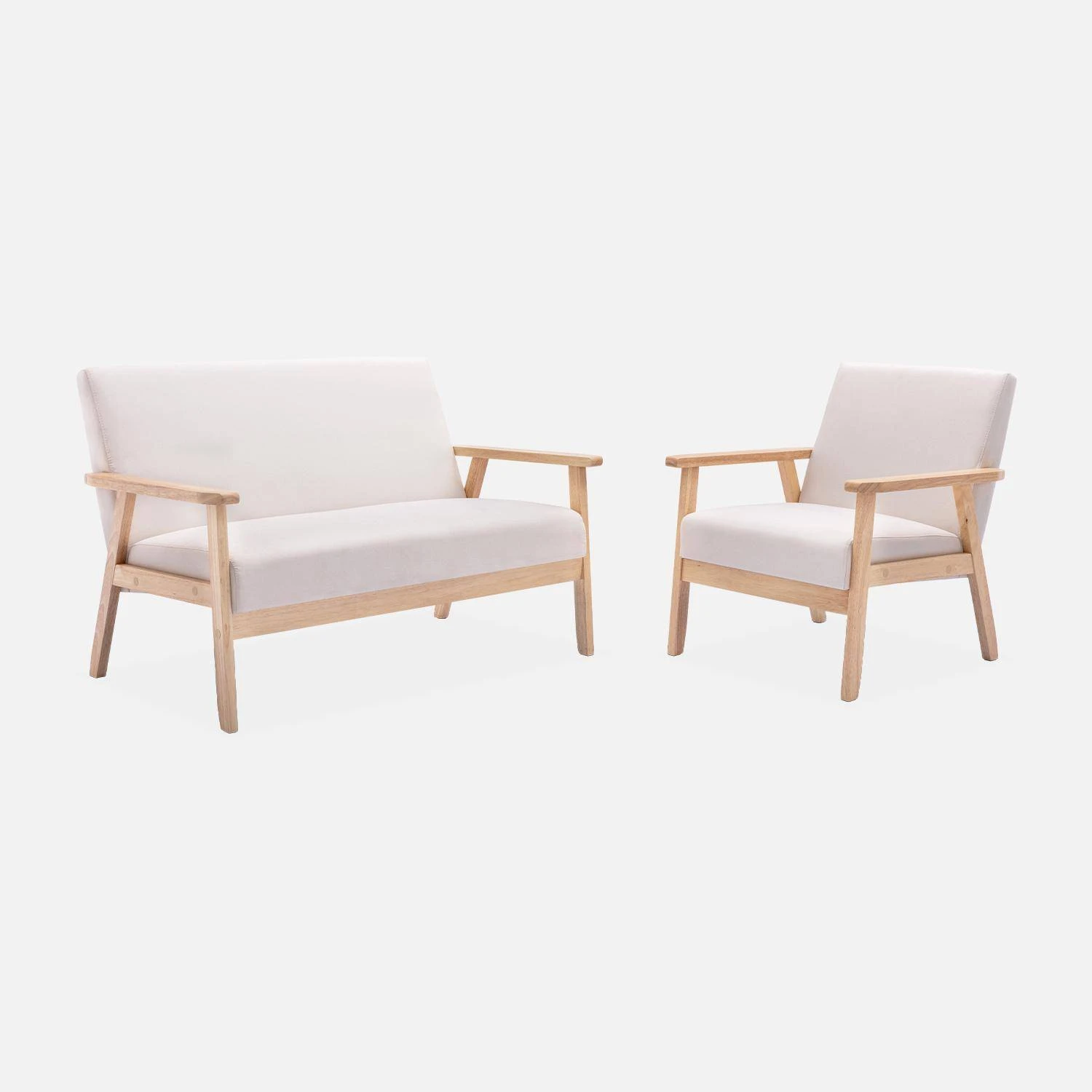 Fauteuil Scandinave Bois Et Tissu Couleur : Crème – Image 7