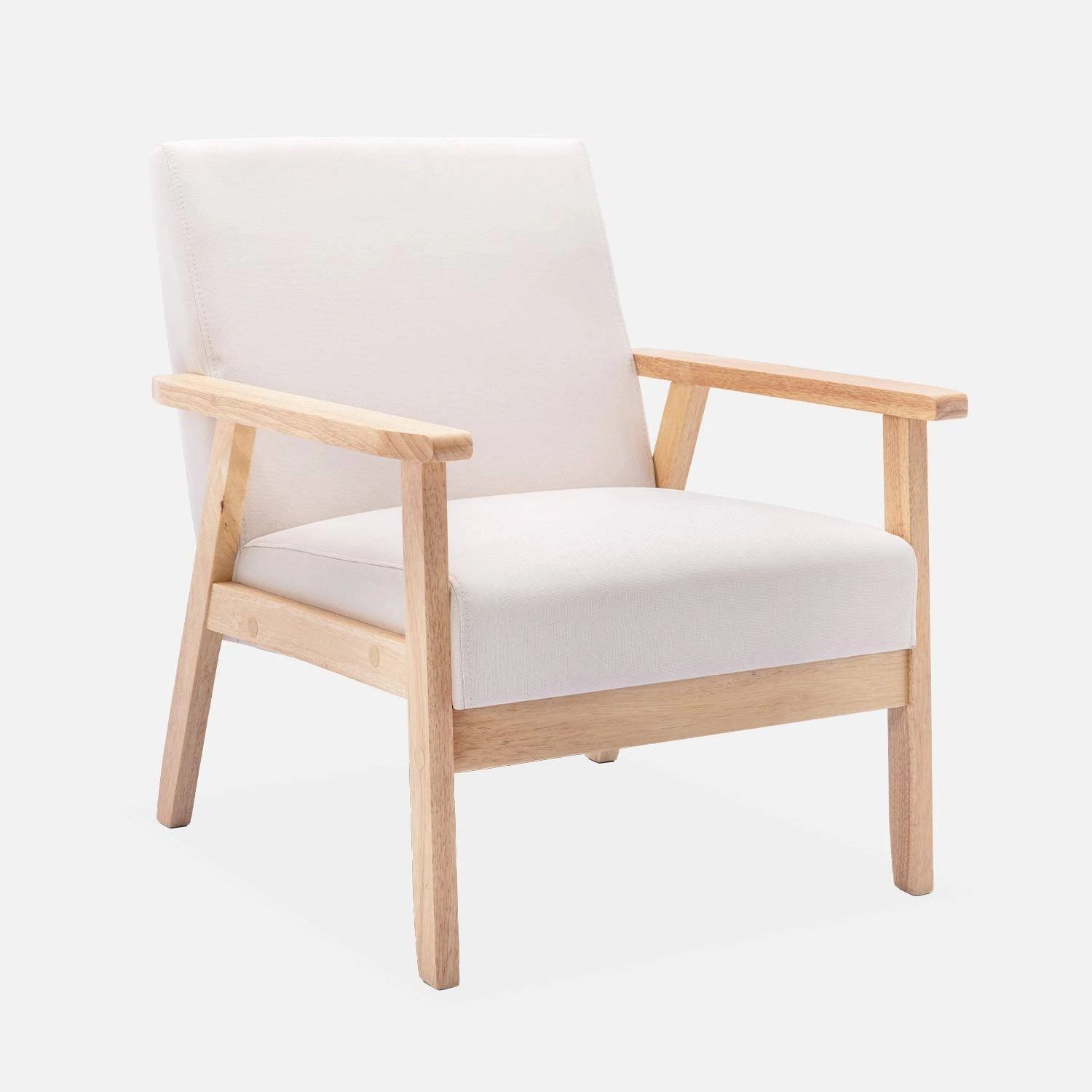 Fauteuil Scandinave Bois Et Tissu Couleur : Crème – Image 3