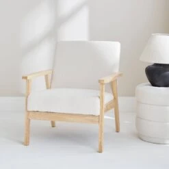 Fauteuil Scandinave Bouclettes Et Bois D'hévéa