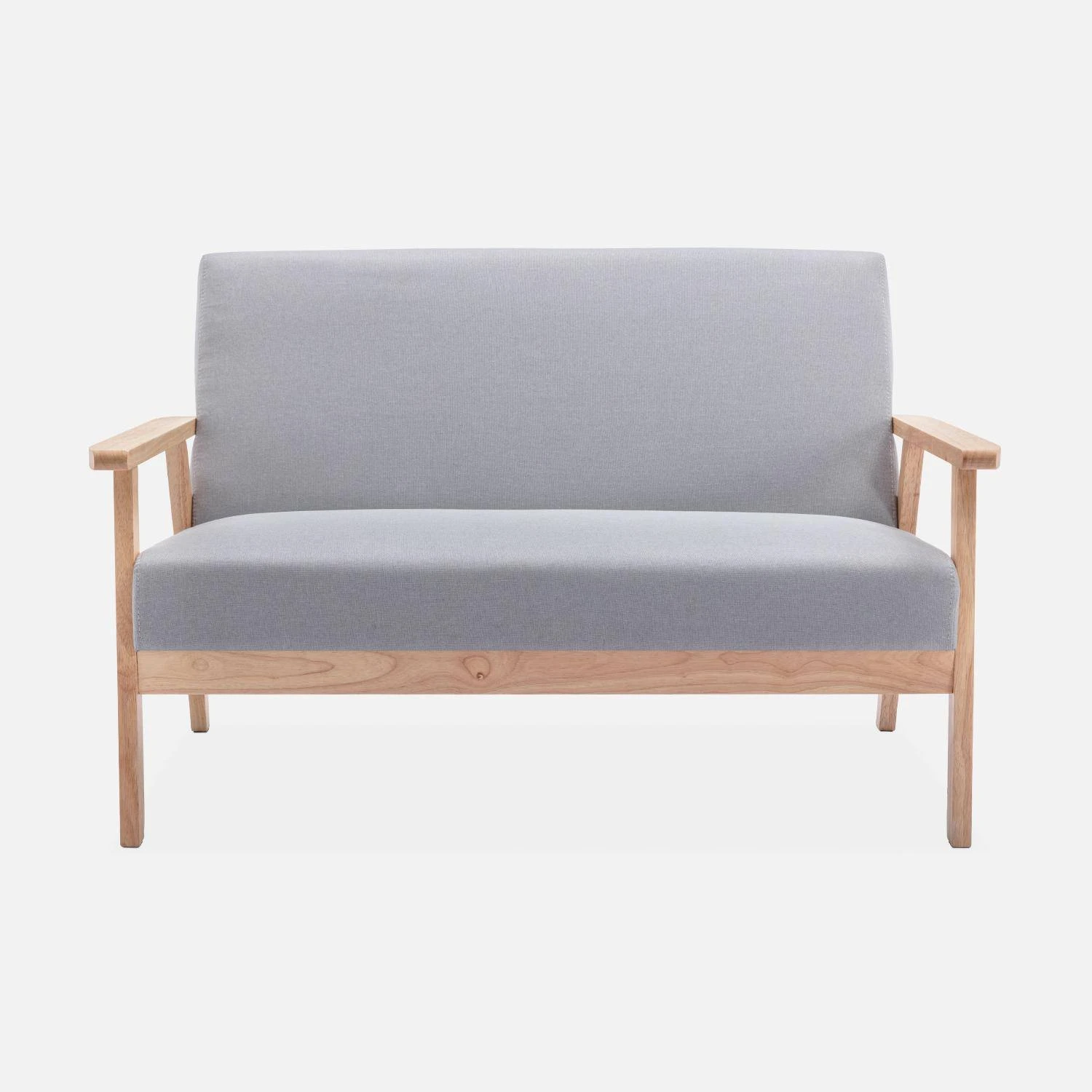 Banquette Et Fauteuil 3 Places Bois Et Tissu Couleur : Gris Clair â Image 4