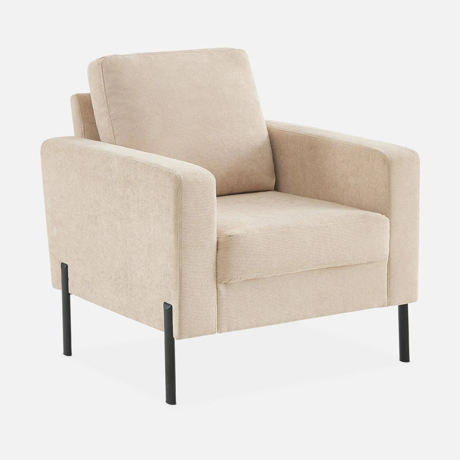 Fauteuil Velours Côtelé, Pieds Métal – Image 3