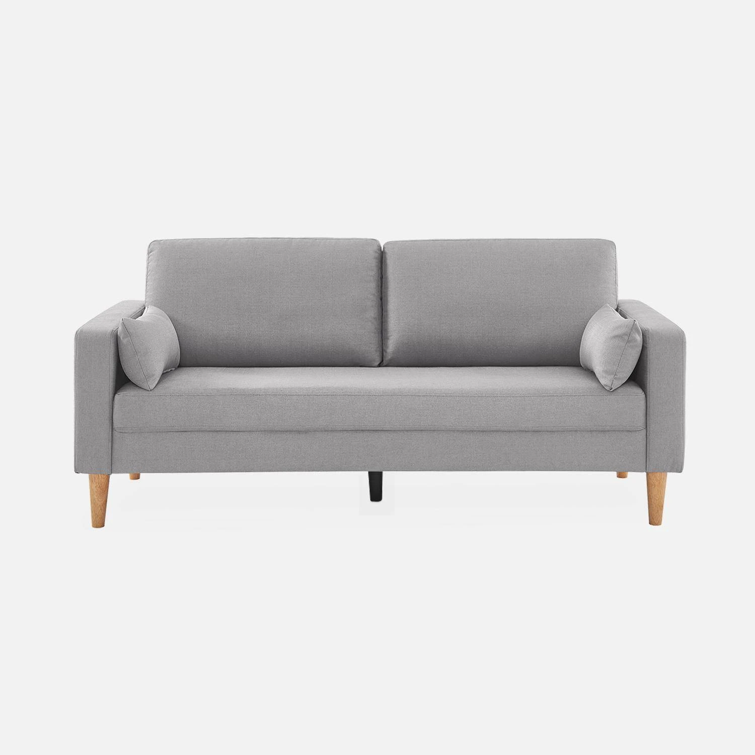 Canapé 3 Places Tissu, Pieds Bois Couleur : Gris Clair – Image 3