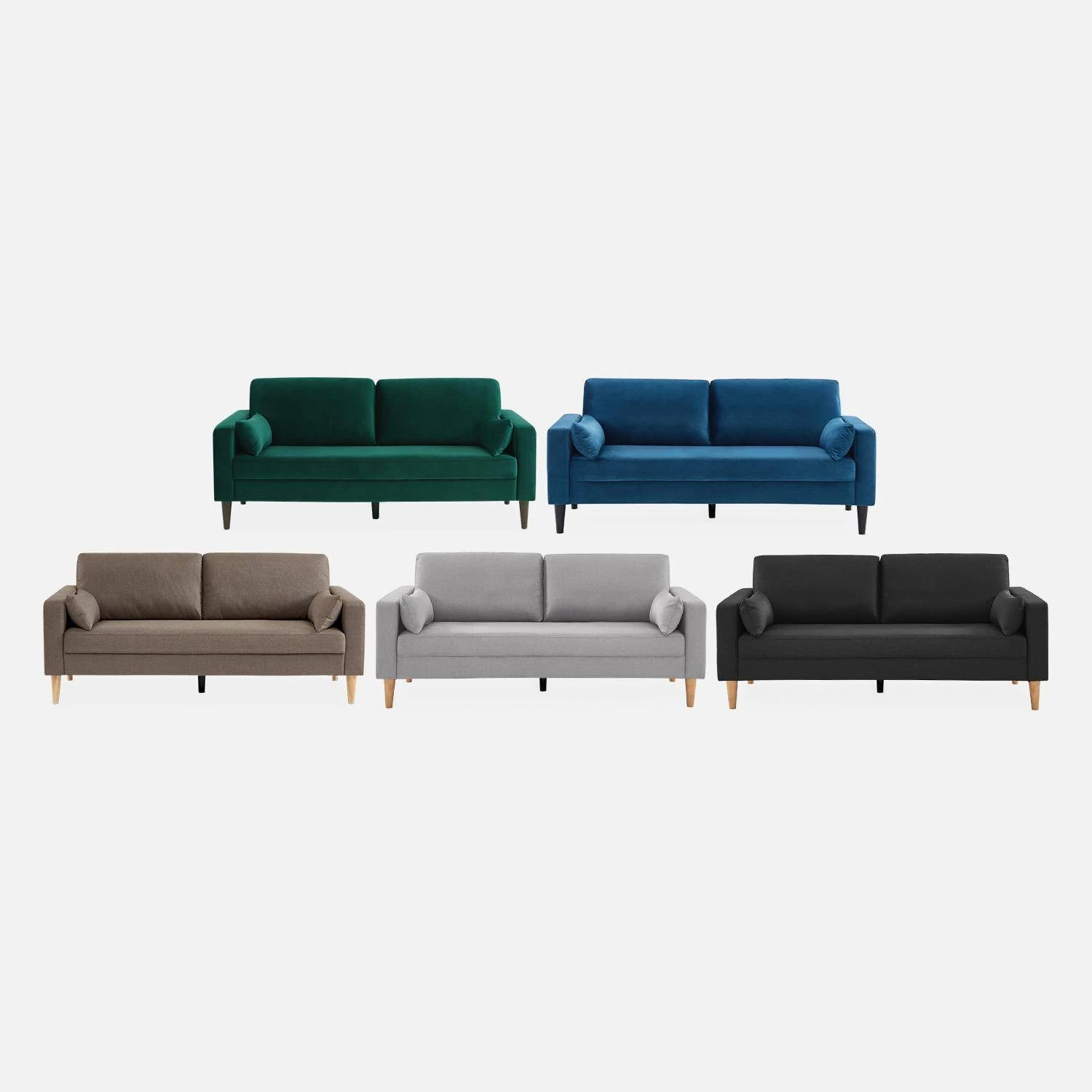 Canapé 3 Places Tissu, Pieds Bois Couleur : Gris Clair – Image 6