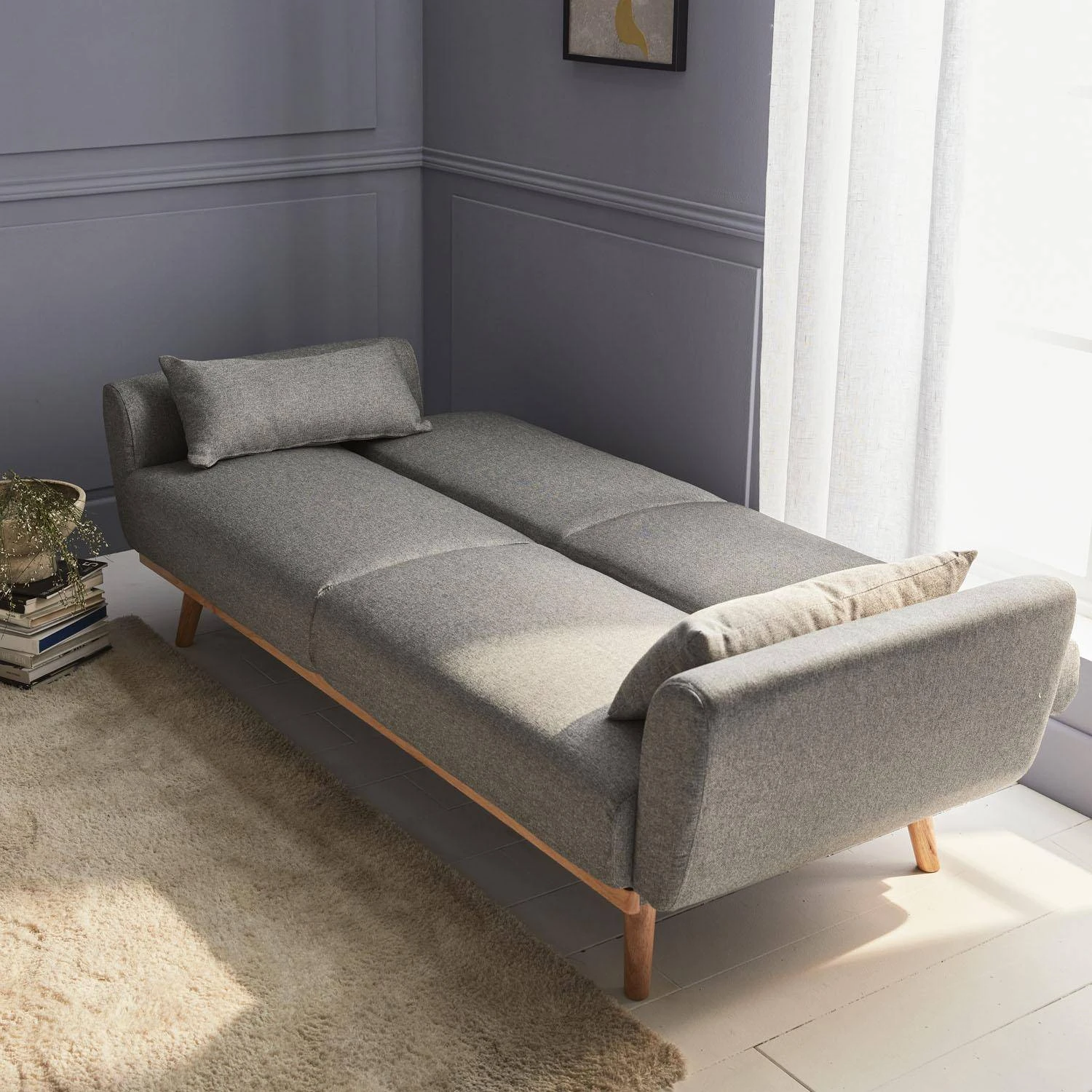 Canapé Convertible 2 à 3 Places Tissu Couleur : Gris Clair – Image 2