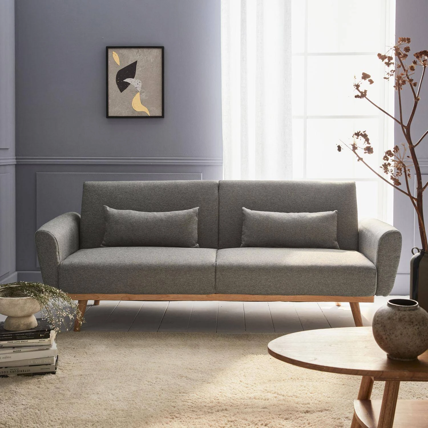 Canapé Convertible 2 à 3 Places Tissu Couleur : Gris Clair