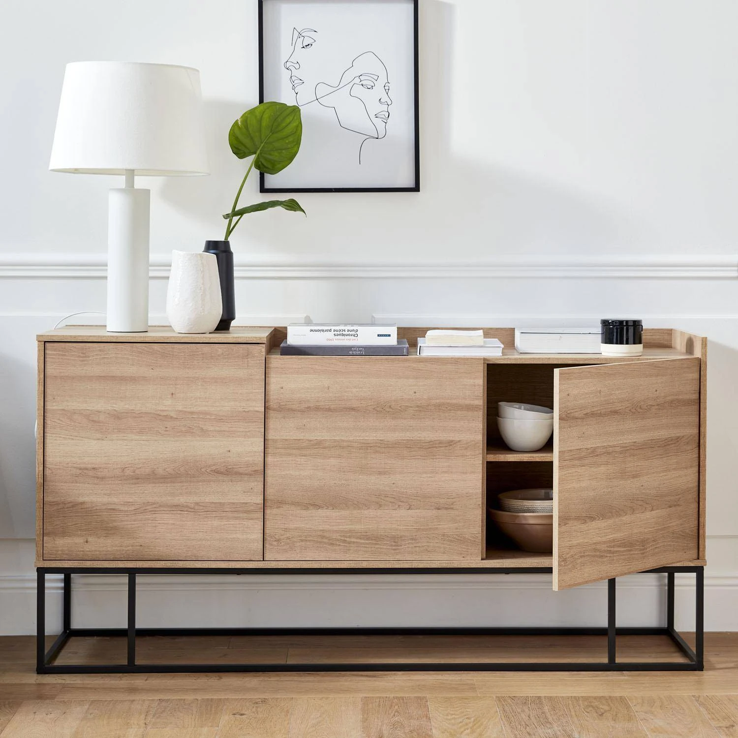 Buffet Métal Et Effet Bois 3 Portes 160 Cm – Image 5