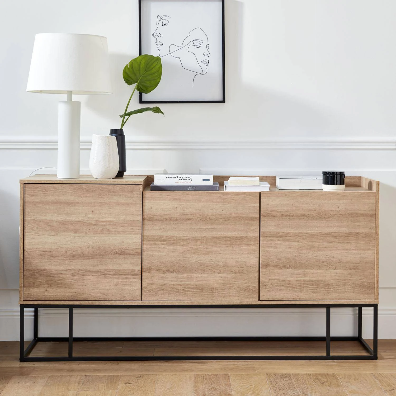 Buffet Métal Et Effet Bois 3 Portes 160 Cm – Image 2