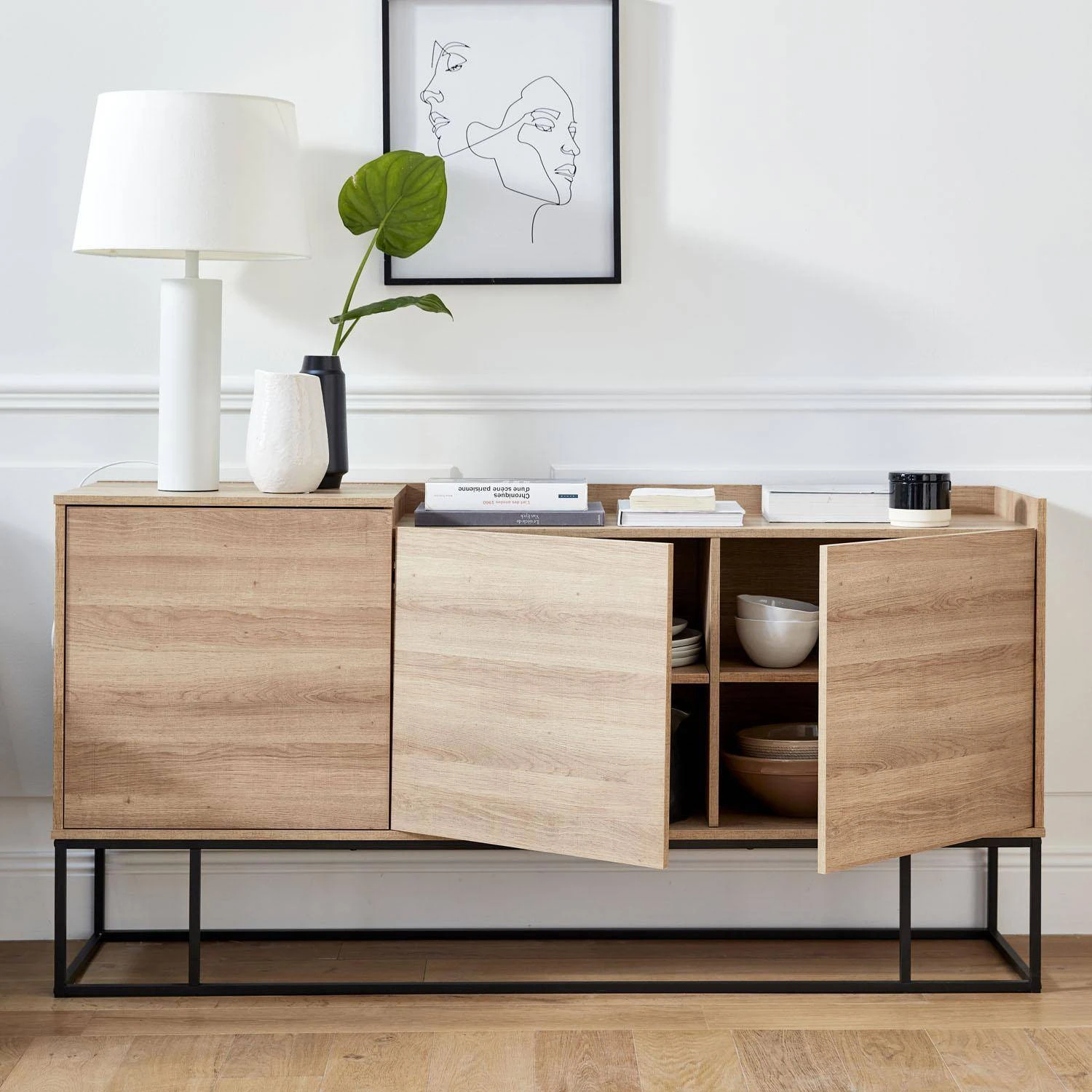 Buffet Métal Et Effet Bois 3 Portes 160 Cm – Image 6