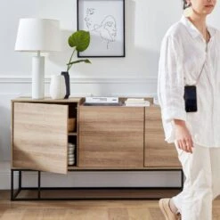 Buffet Métal Et Effet Bois 3 Portes 160 Cm