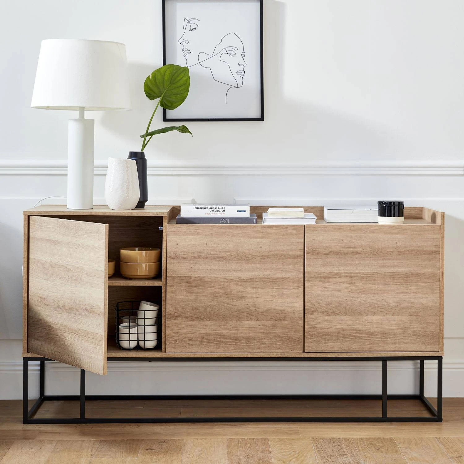 Buffet Métal Et Effet Bois 3 Portes 160 Cm – Image 3