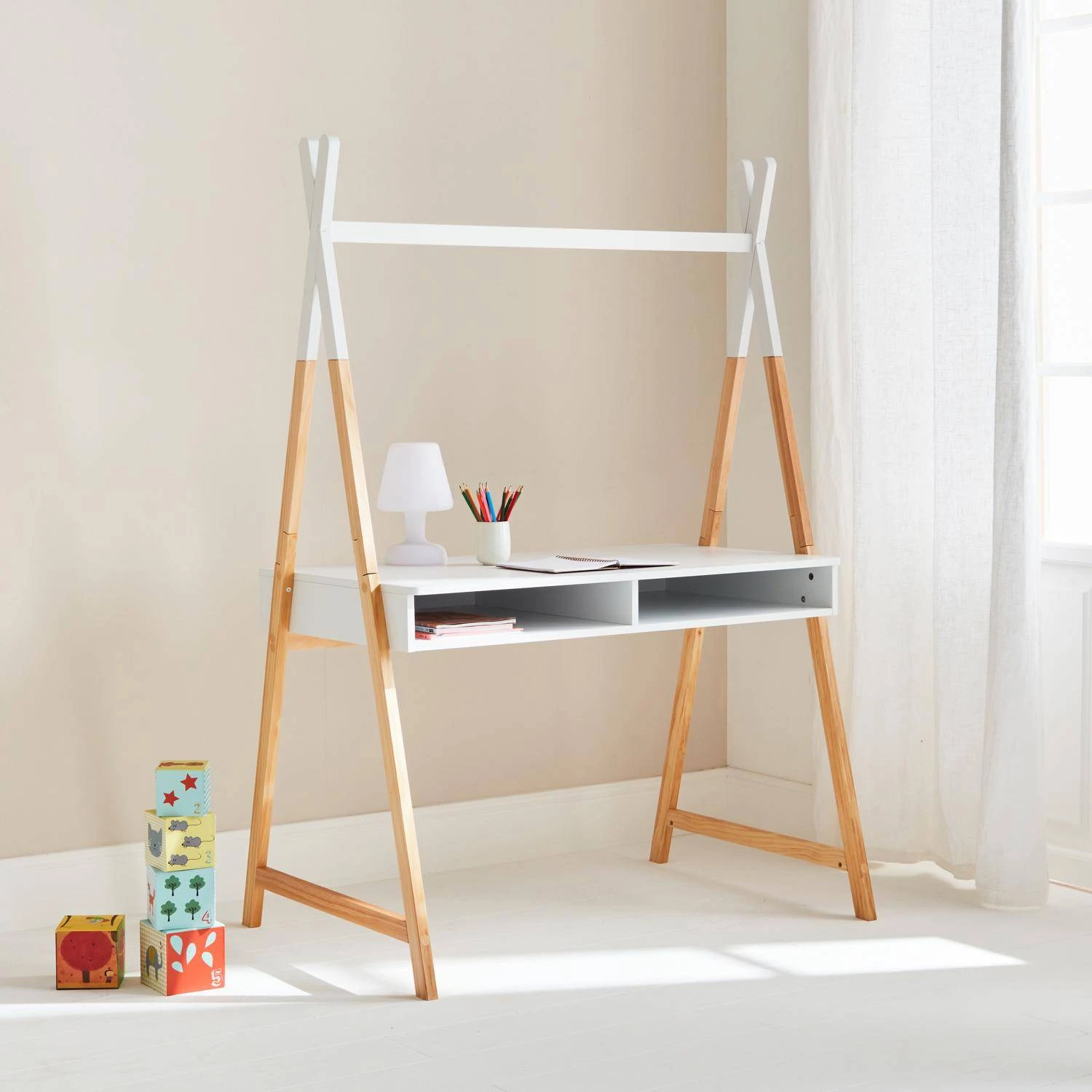 Bureau Tipi Enfant Avec Casiers Couleur : Blanc â Image 2
