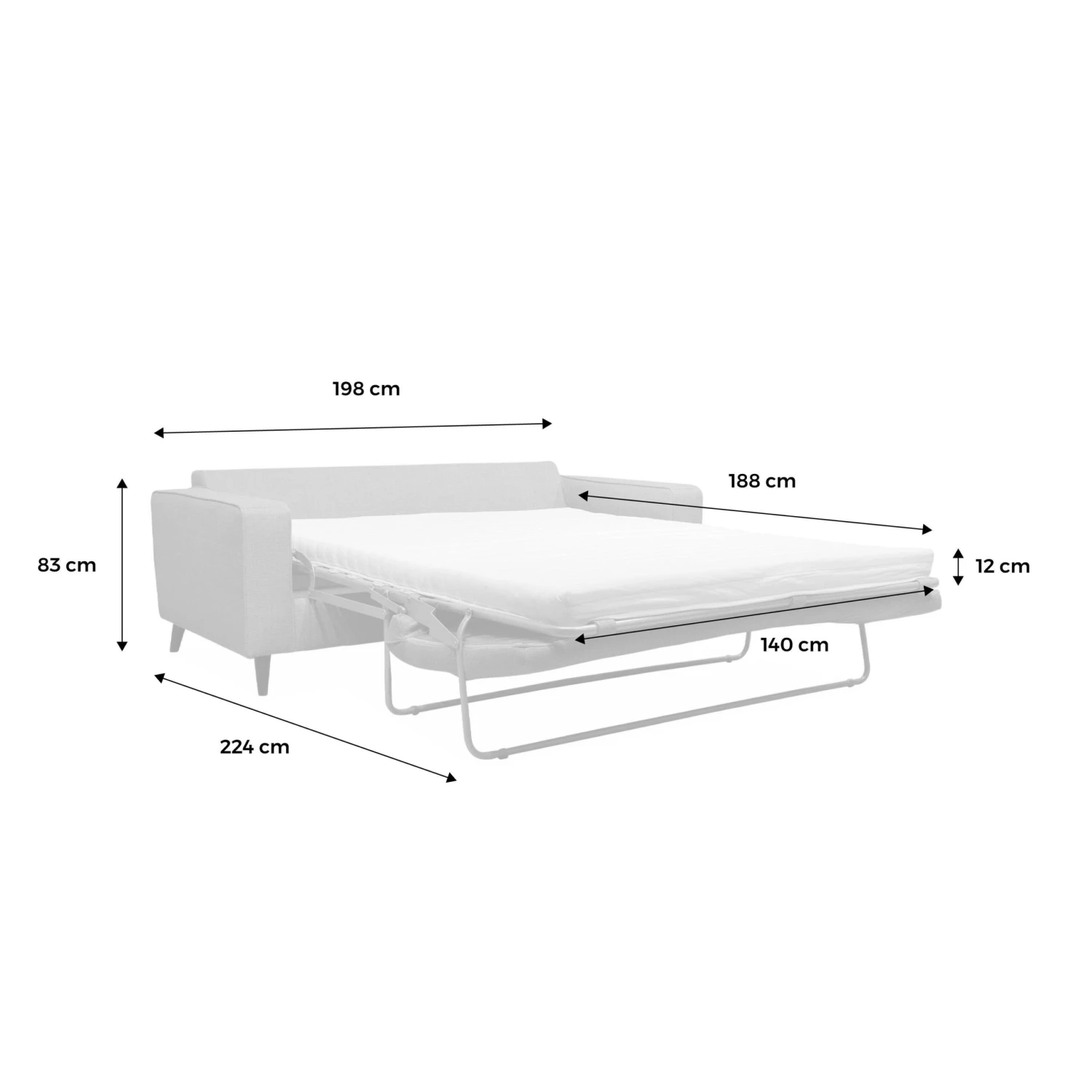 Canapé Lit Convertible 3 Places Avec Matelas 12cm - Fabriqué En France Couleur : Anthracite – Image 11