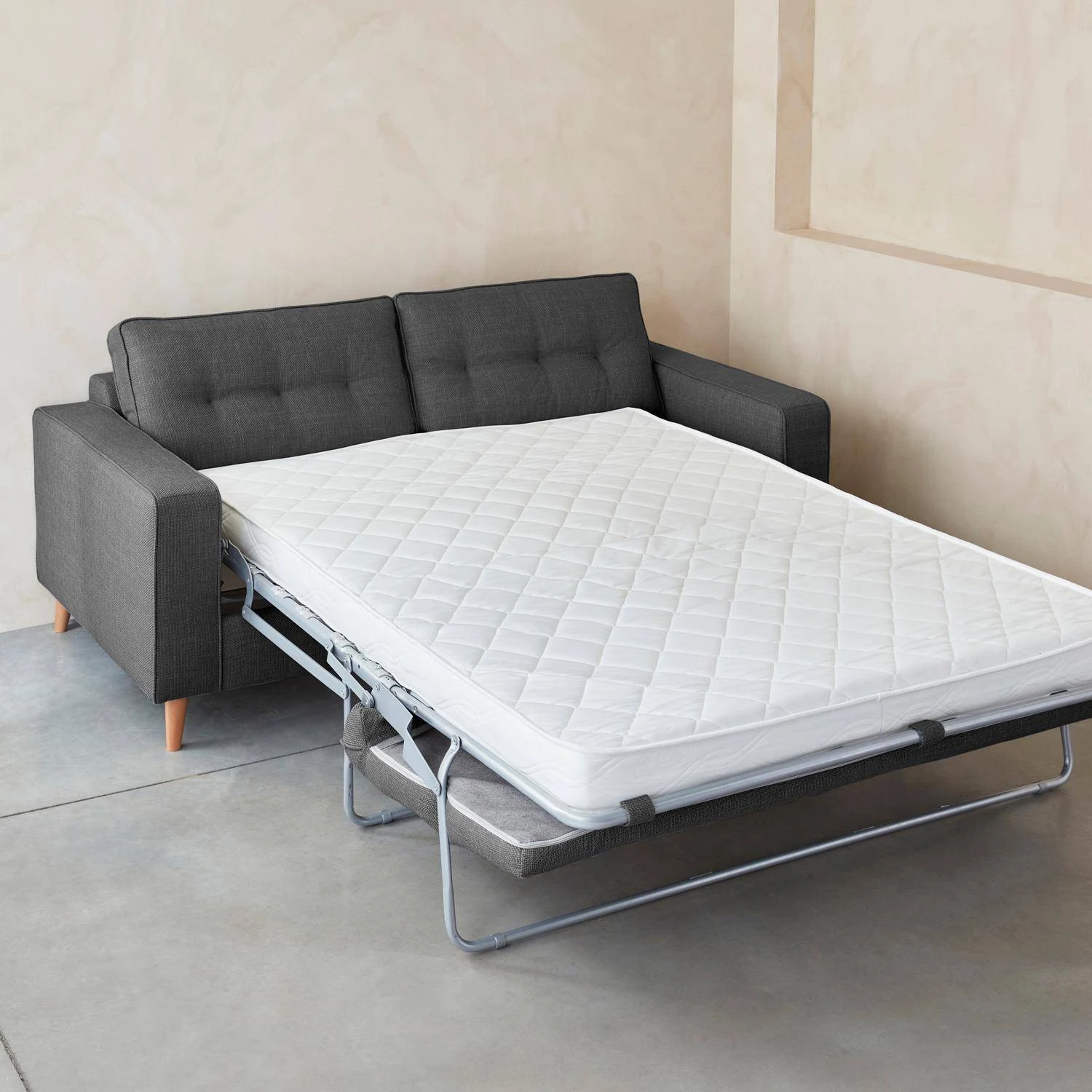 Canapé Lit Convertible 3 Places Avec Matelas 12cm - Fabriqué En France Couleur : Anthracite – Image 3