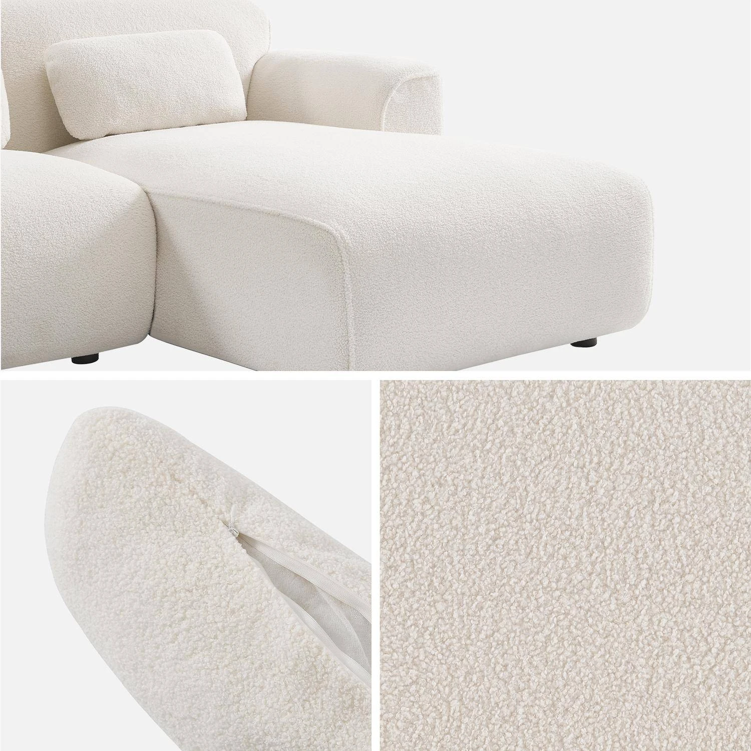 Canapé D'angle, Tissu Bouclette, 3 Places – Image 4