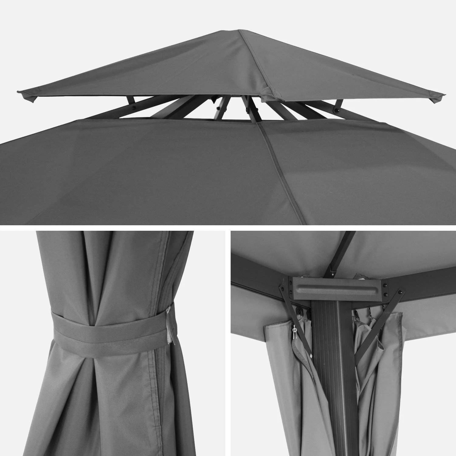 Pergola Aluminium 3x3 M Avec Rideaux Couleur : Gris â Image 4