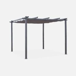 Pergola, Aluminium, 3x3m, Toile Coulissante Couleur : Gris