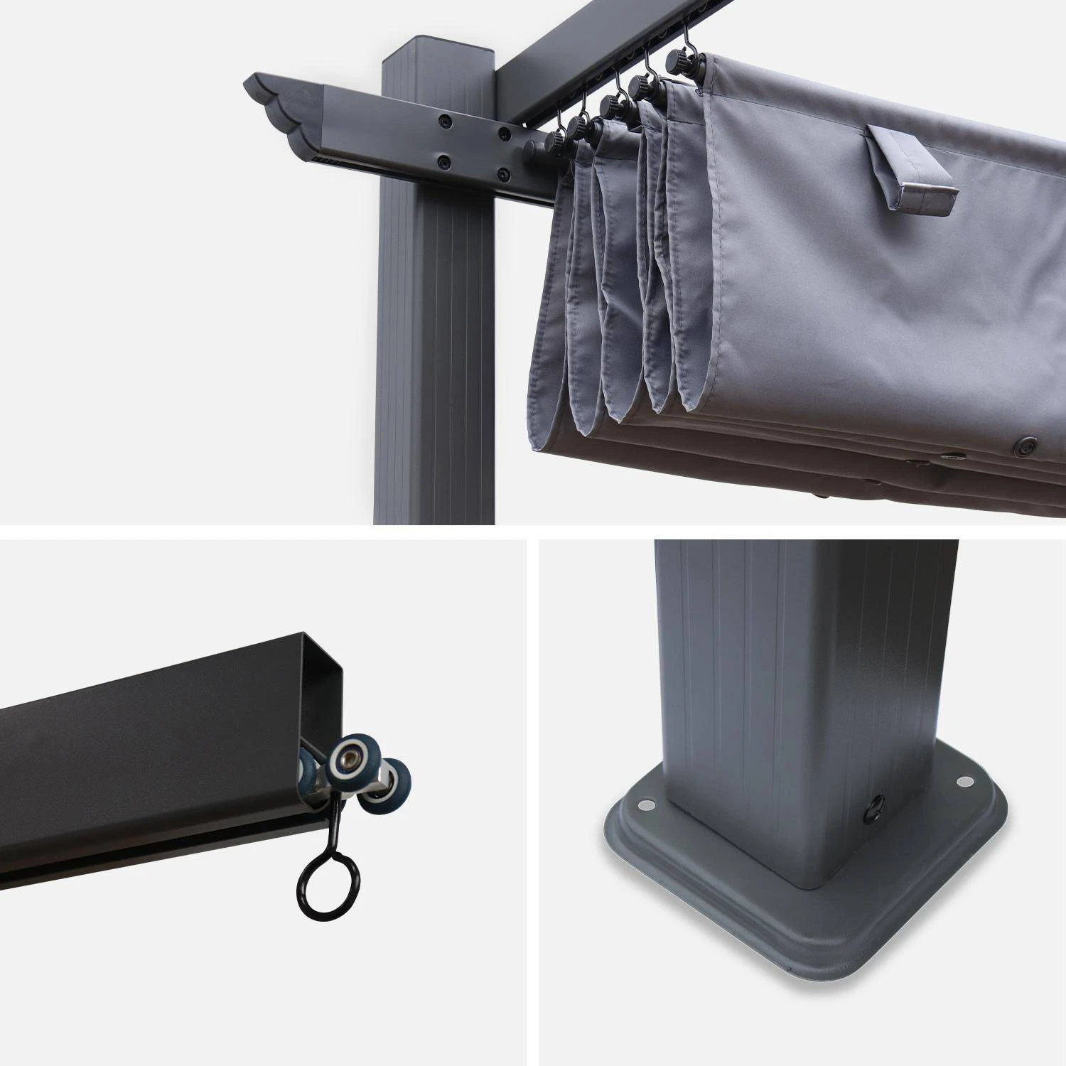 Pergola, Aluminium, 3x3m, Toile Coulissante Couleur : Gris â Image 5