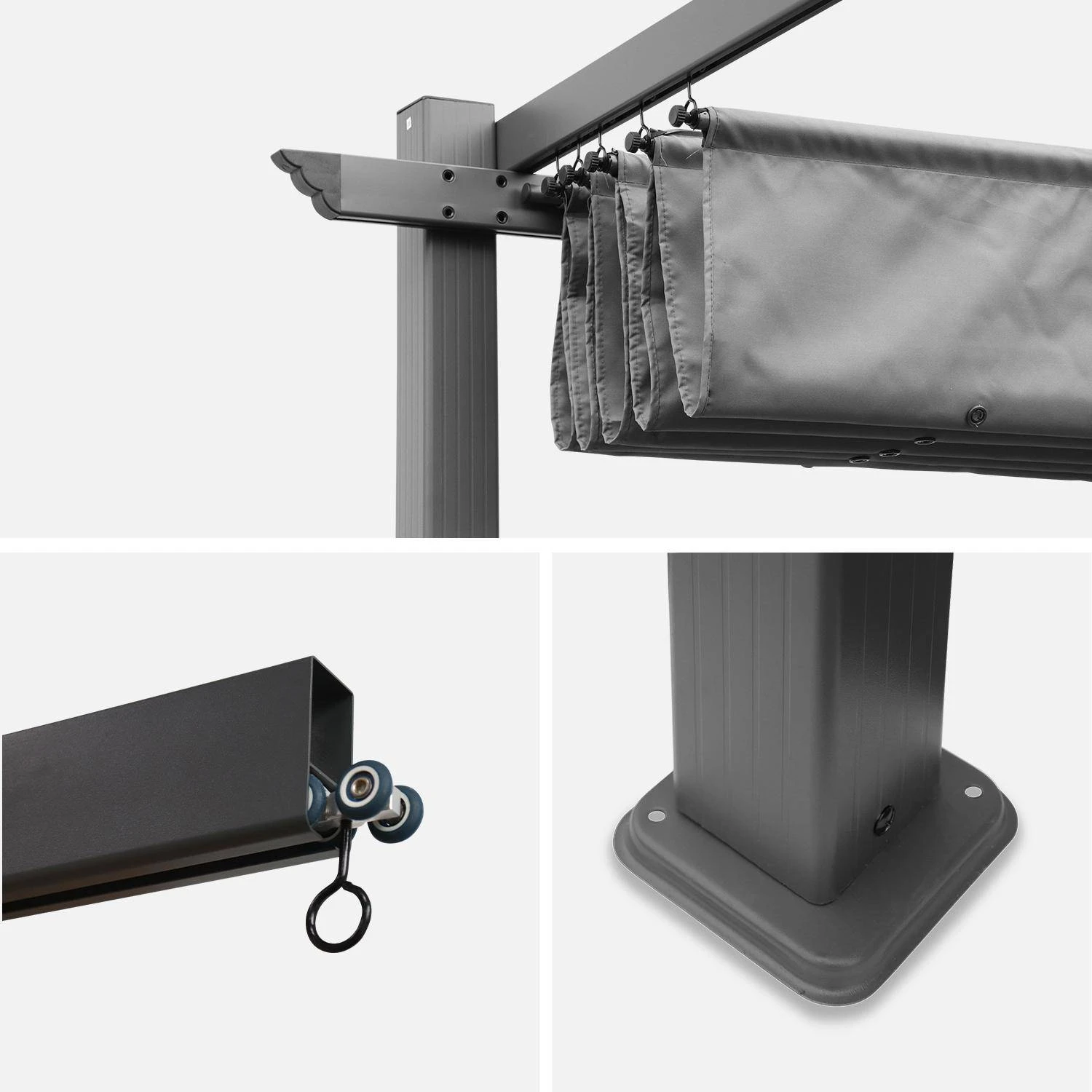 Pergola Aluminium 3x4m Toile Coulissante Couleur : Gris â Image 5