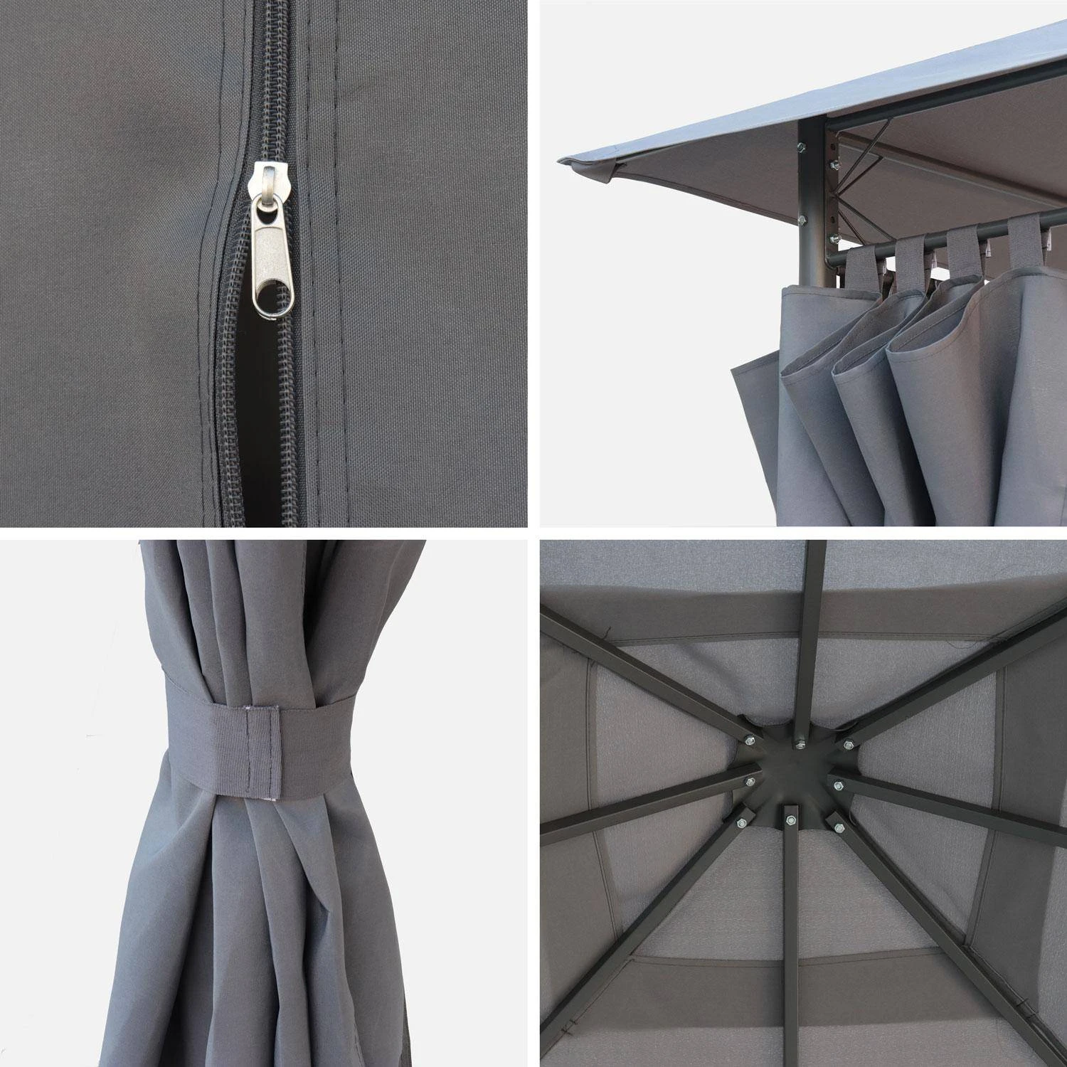 Tonnelle 3x3m Avec Rideaux Couleur : Gris â Image 4