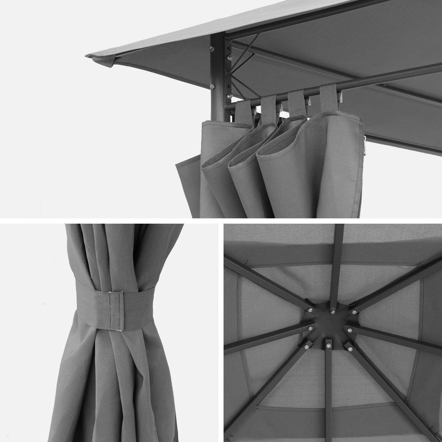 Tonnelle 3x4 M Avec Rideaux Couleur : Gris â Image 4