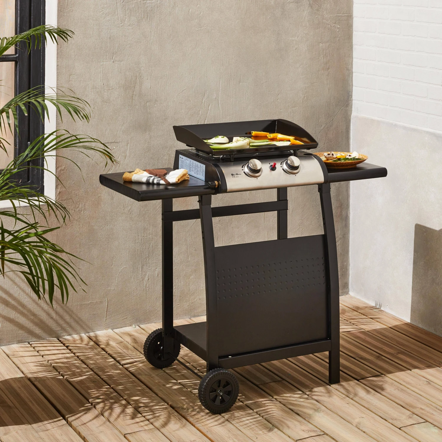 Plancha Gaz 2 Brûleurs Inox 5kW Avec Chariot – Image 2