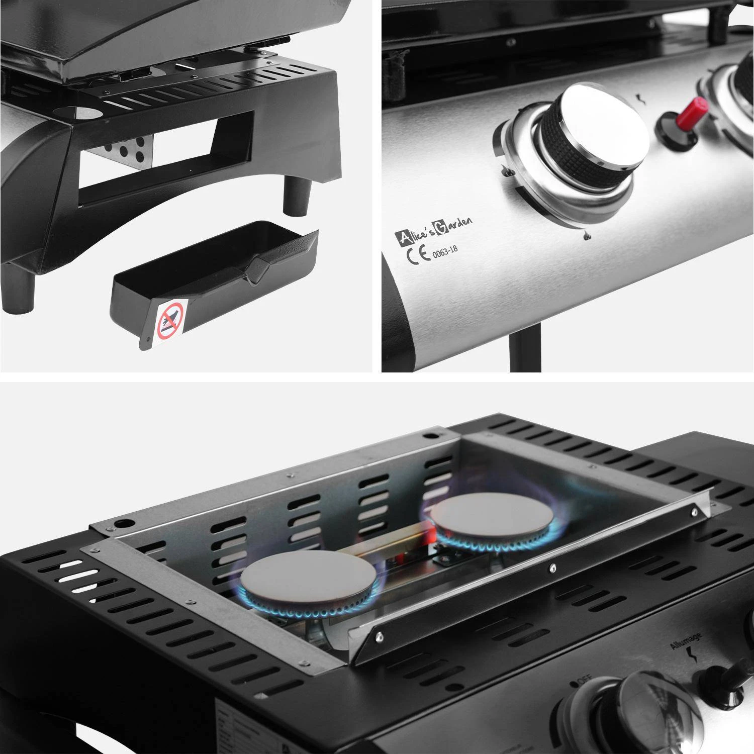 Plancha Gaz 2 Brûleurs Inox 5kW Avec Chariot – Image 6