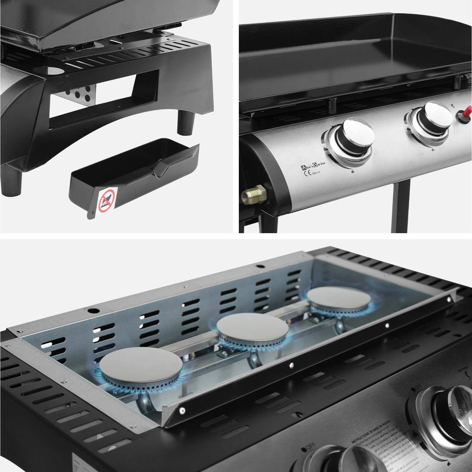 Plancha Gaz 3 Brûleurs Inox 7,5kW Avec Chariot – Image 6