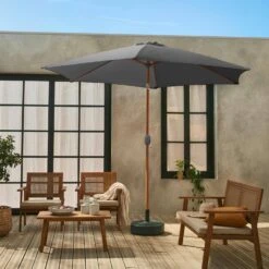 Parasol Rond 3m, MĂąt Effet Bois Couleur : Gris