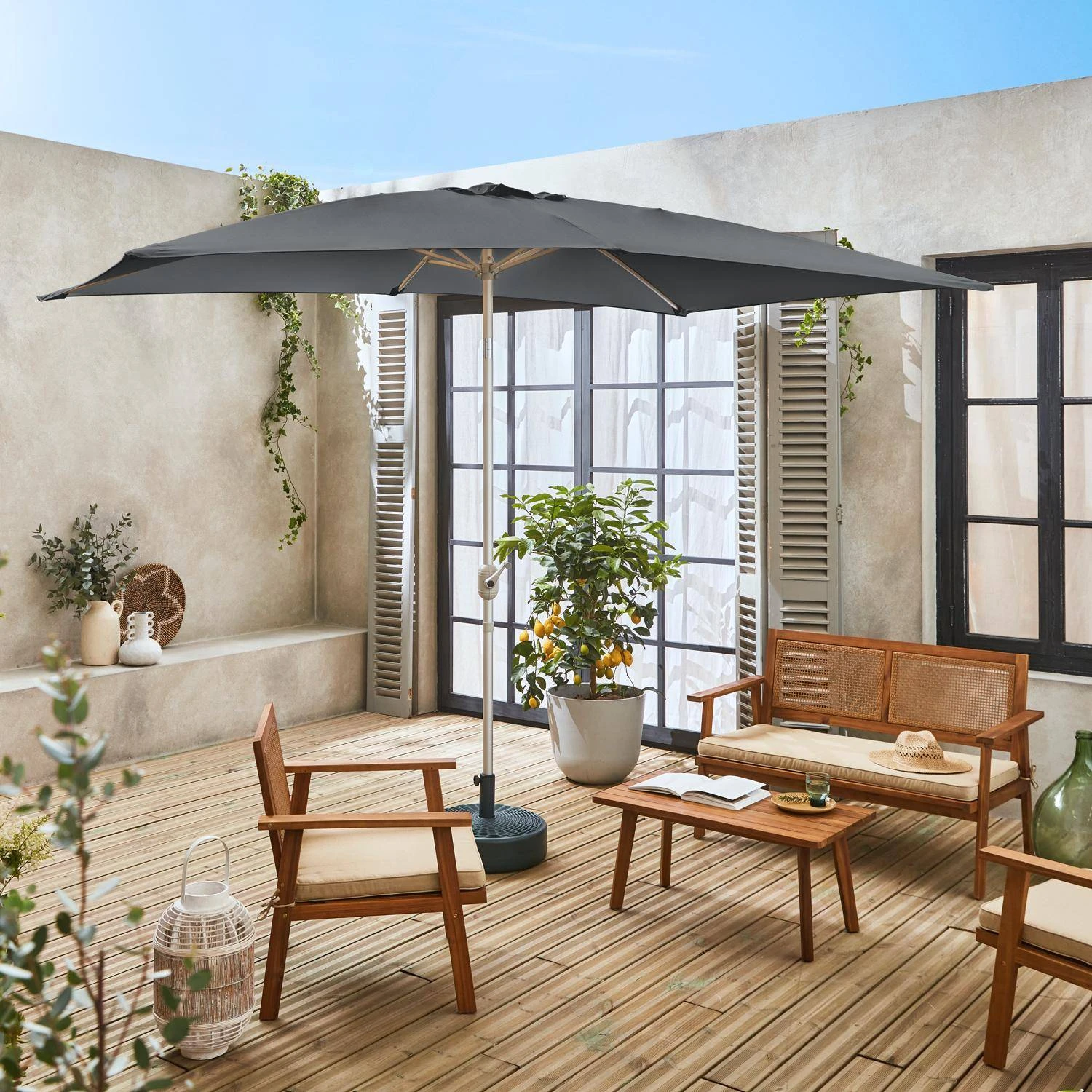 Parasol Rectangulaire 2x3m, Aluminium Anodisé Couleur : Gris