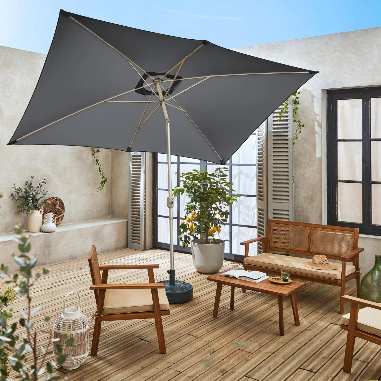 Parasol Rectangulaire 2x3m, Aluminium Anodisé Couleur : Gris – Image 2