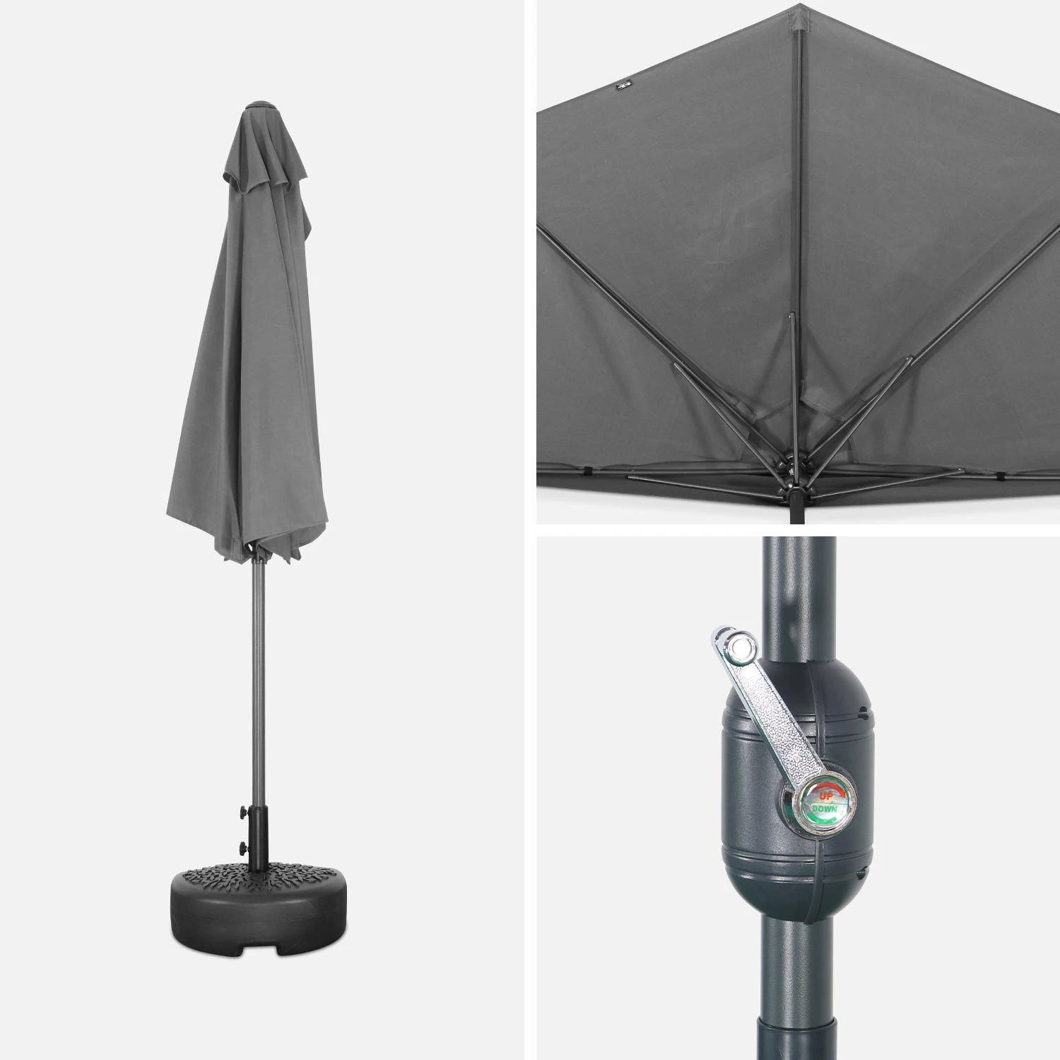 Demi-parasol Pour Balcon 2.5m Couleur : Gris â Image 4