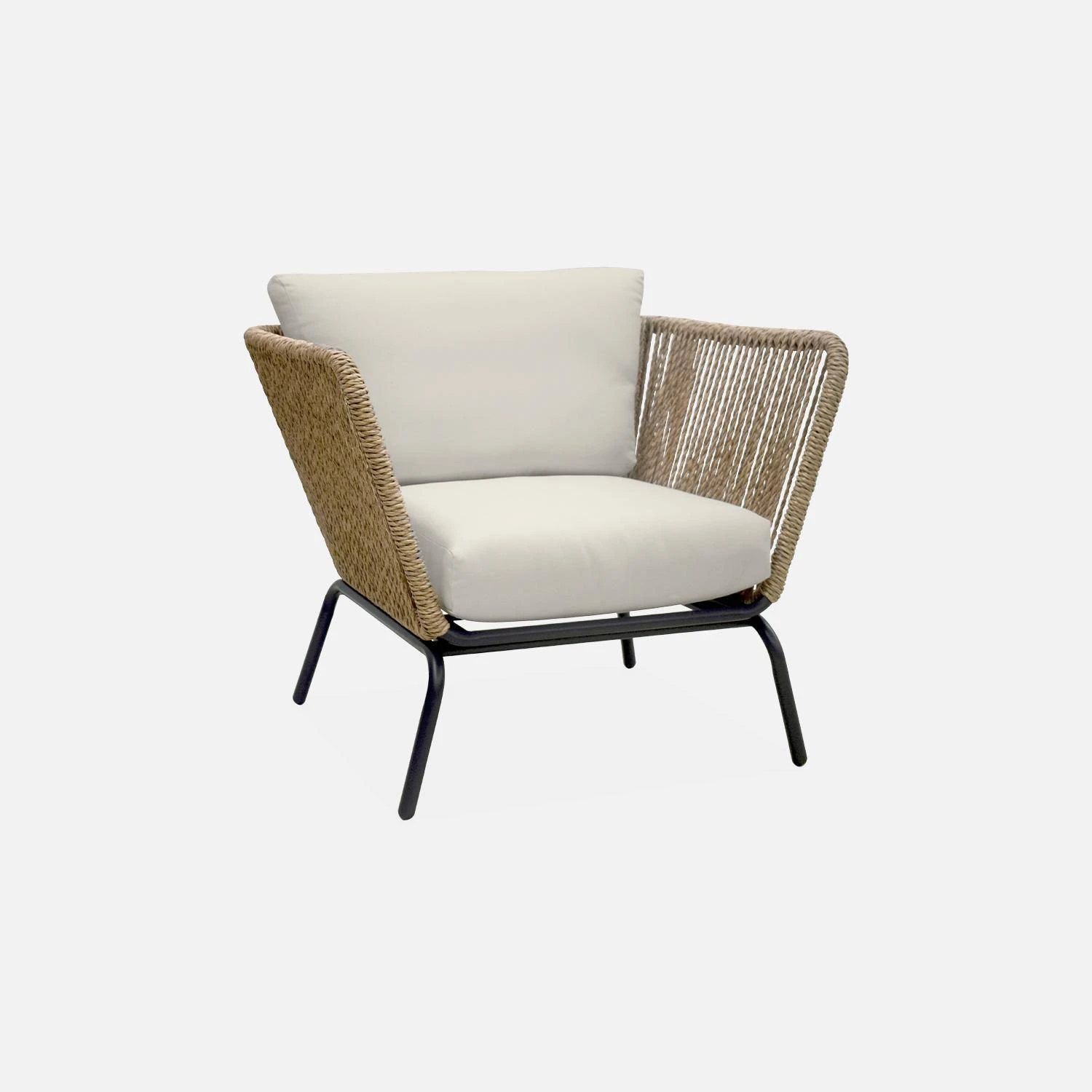 Salon De Jardin Bas, Résine Tressée Effet Rotin, 4 Places Couleur : Beige – Image 6