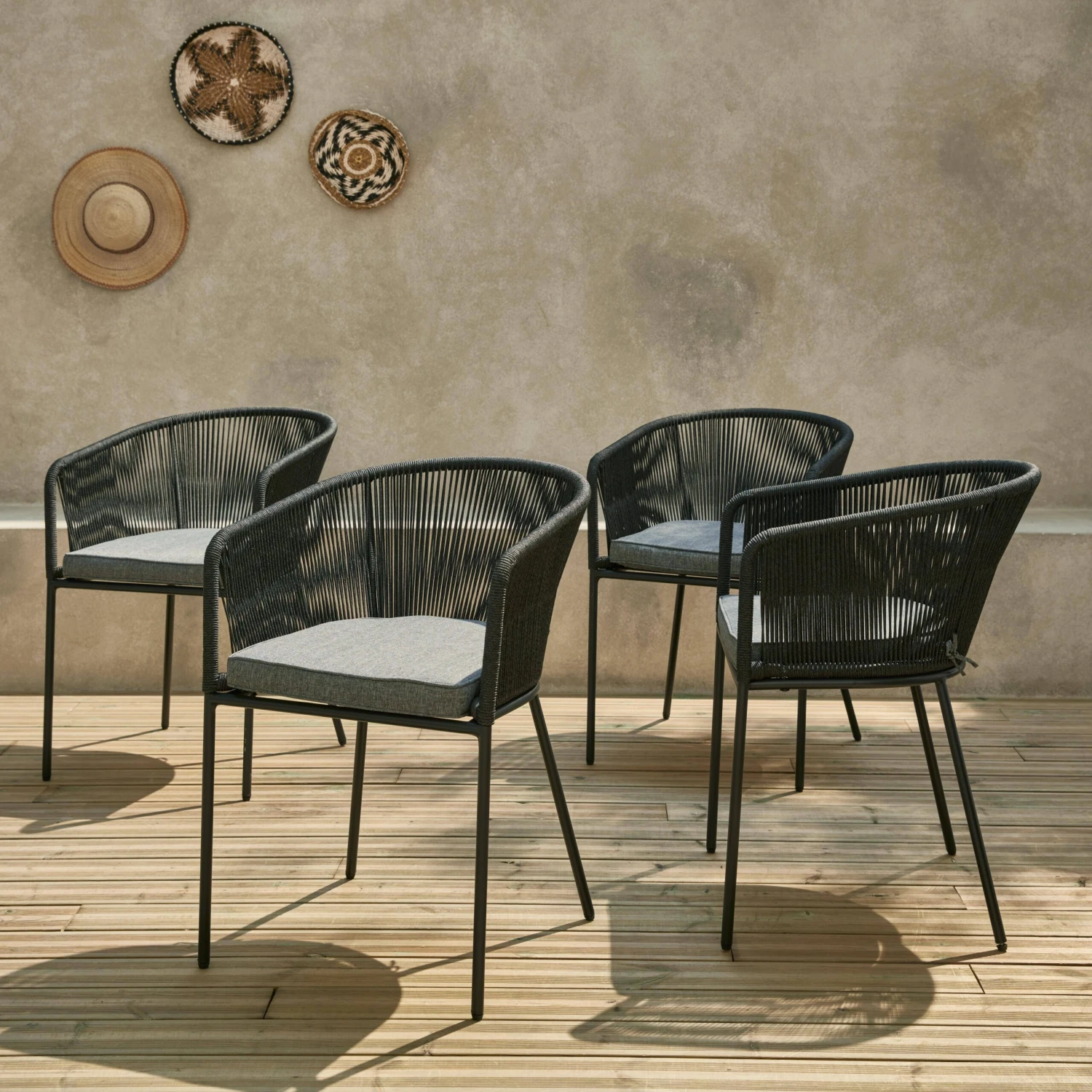 Fauteuil De Jardin Corde Et Acier Galvanisé (lot De 4) Couleur : Noir / Gris – Image 2