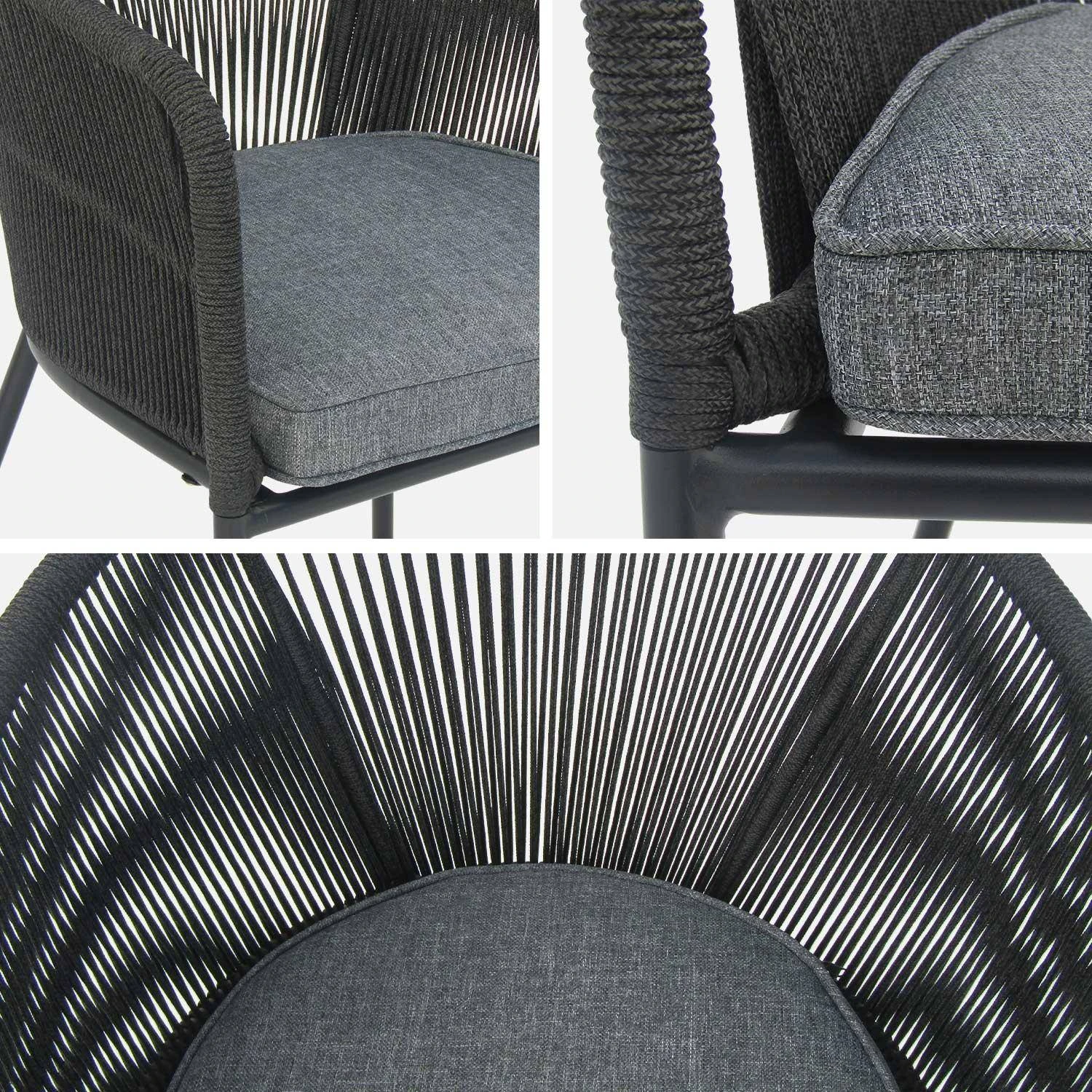 Fauteuil De Jardin Corde Et Acier Galvanisé (lot De 4) Couleur : Noir / Gris – Image 4