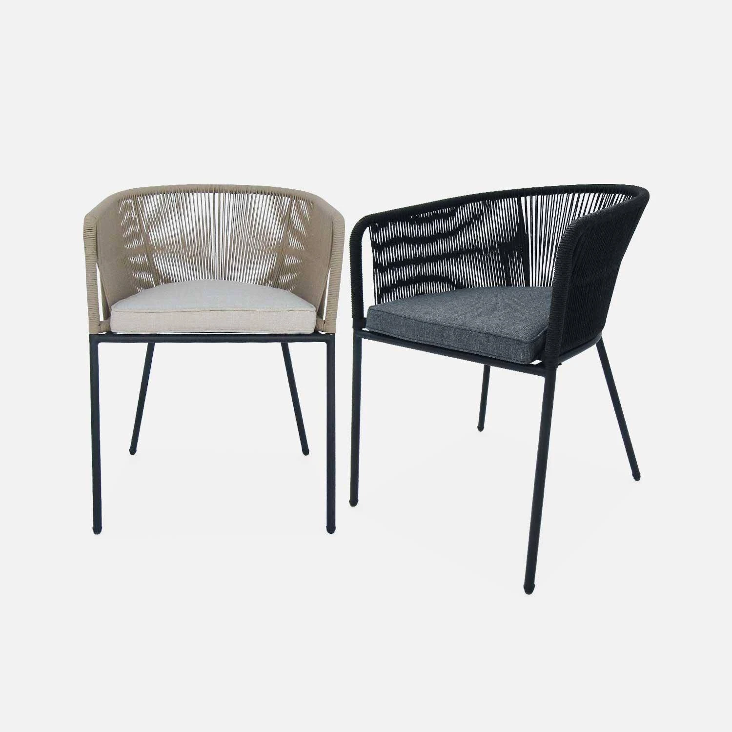 Fauteuil De Jardin Corde Et Acier Galvanisé (lot De 4) Couleur : Noir / Gris – Image 5