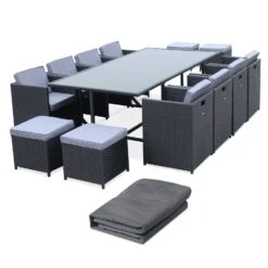 Table De Jardin Vasto 12 Et Sa Housse Couleur : Noir / Gris