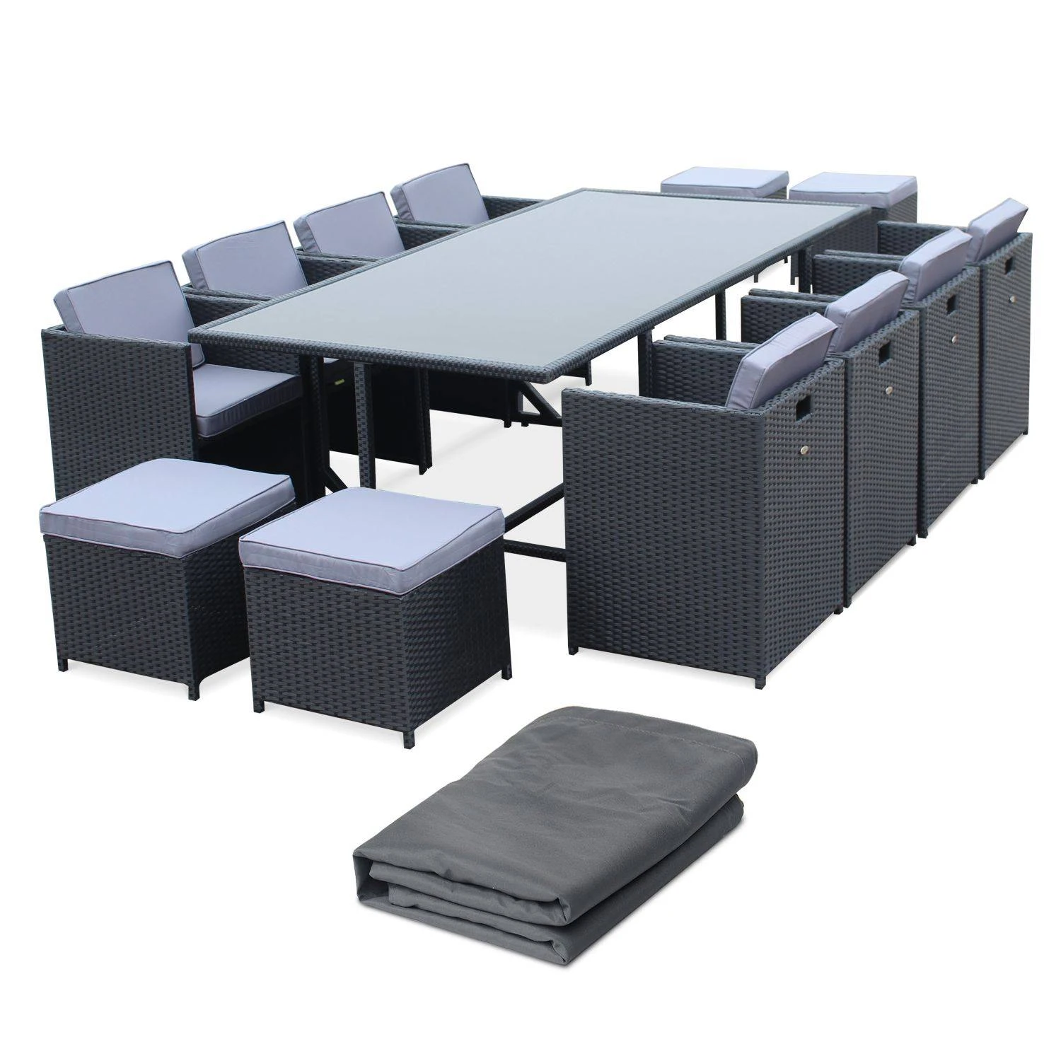 Table De Jardin Vasto 12 Et Sa Housse Couleur : Noir / Gris