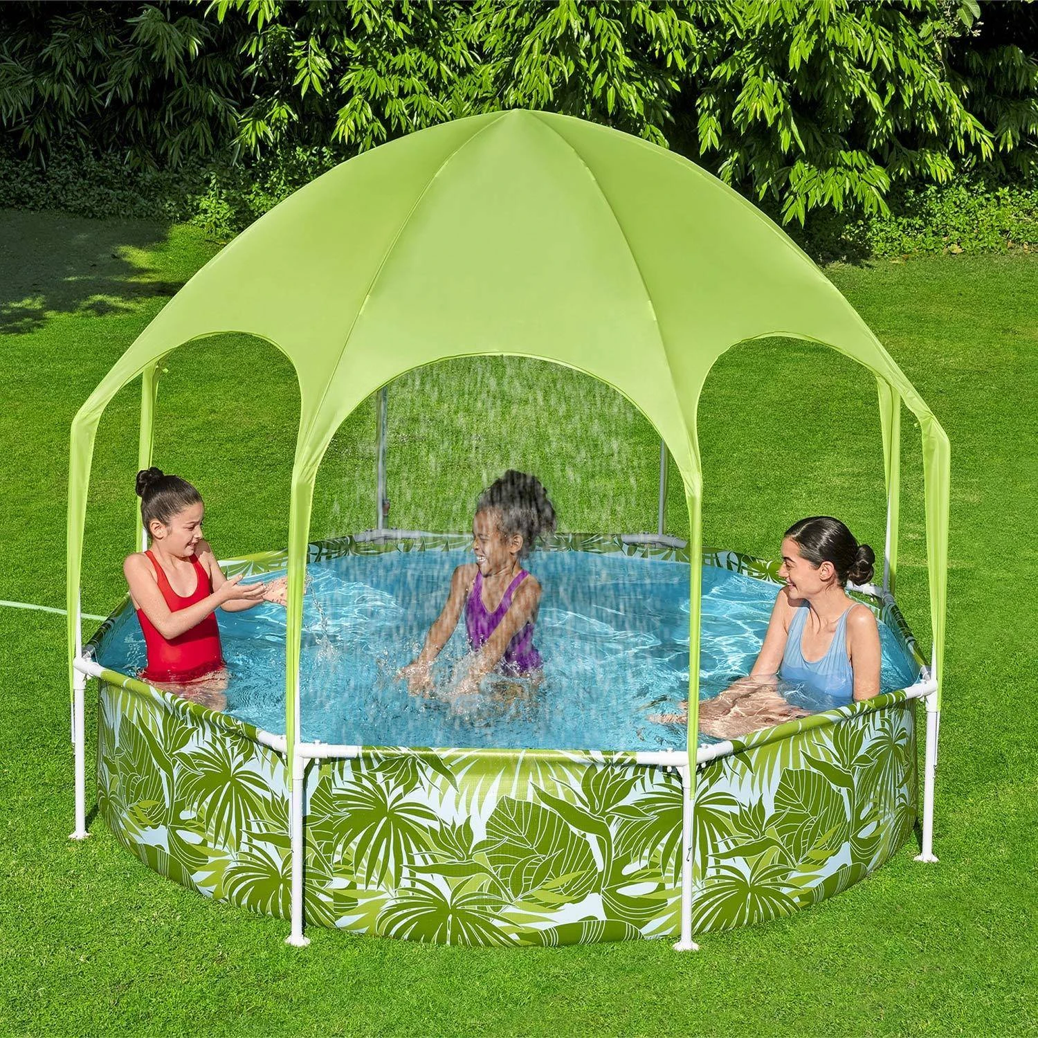 Piscine Hors Sol Tubulaire Ronde Avec Parasol Et Brumisateur ∅2,4m – Image 2