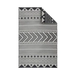 Tapis Extérieur Rectangulaire Motif Ethnique Noir/beige