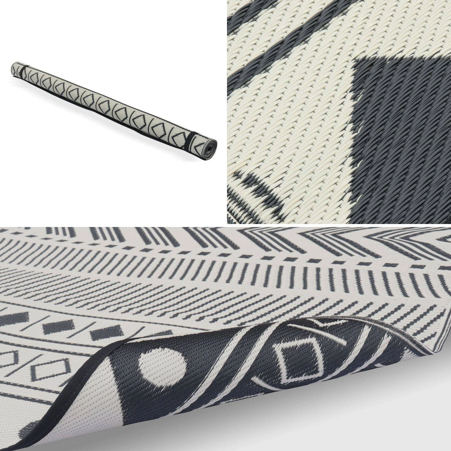 Tapis Extérieur Rectangulaire Motif Ethnique Noir/beige – Image 3